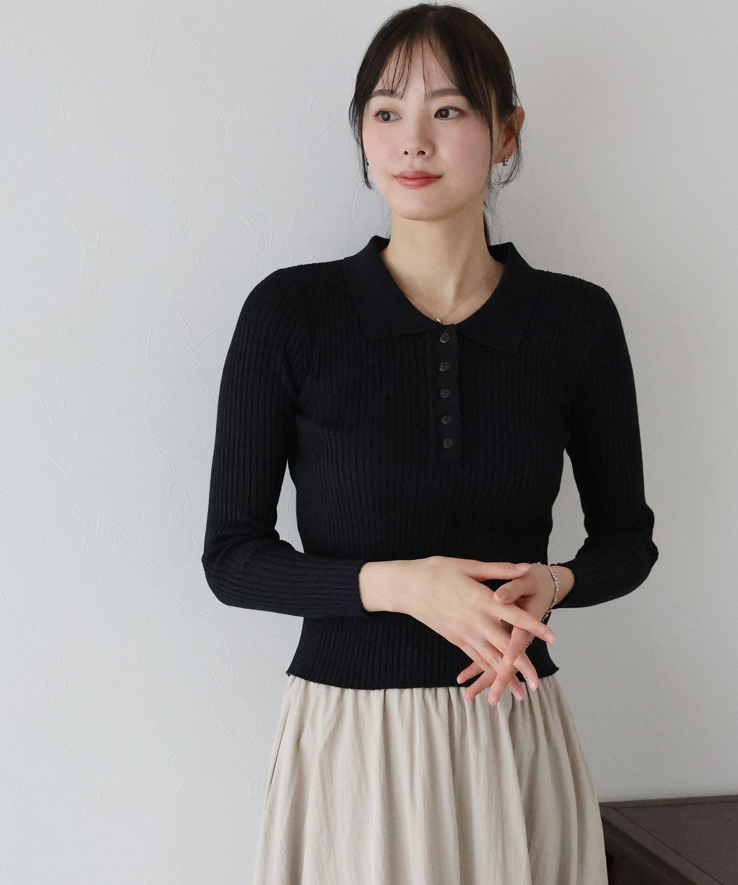 ポロ衿リブニット