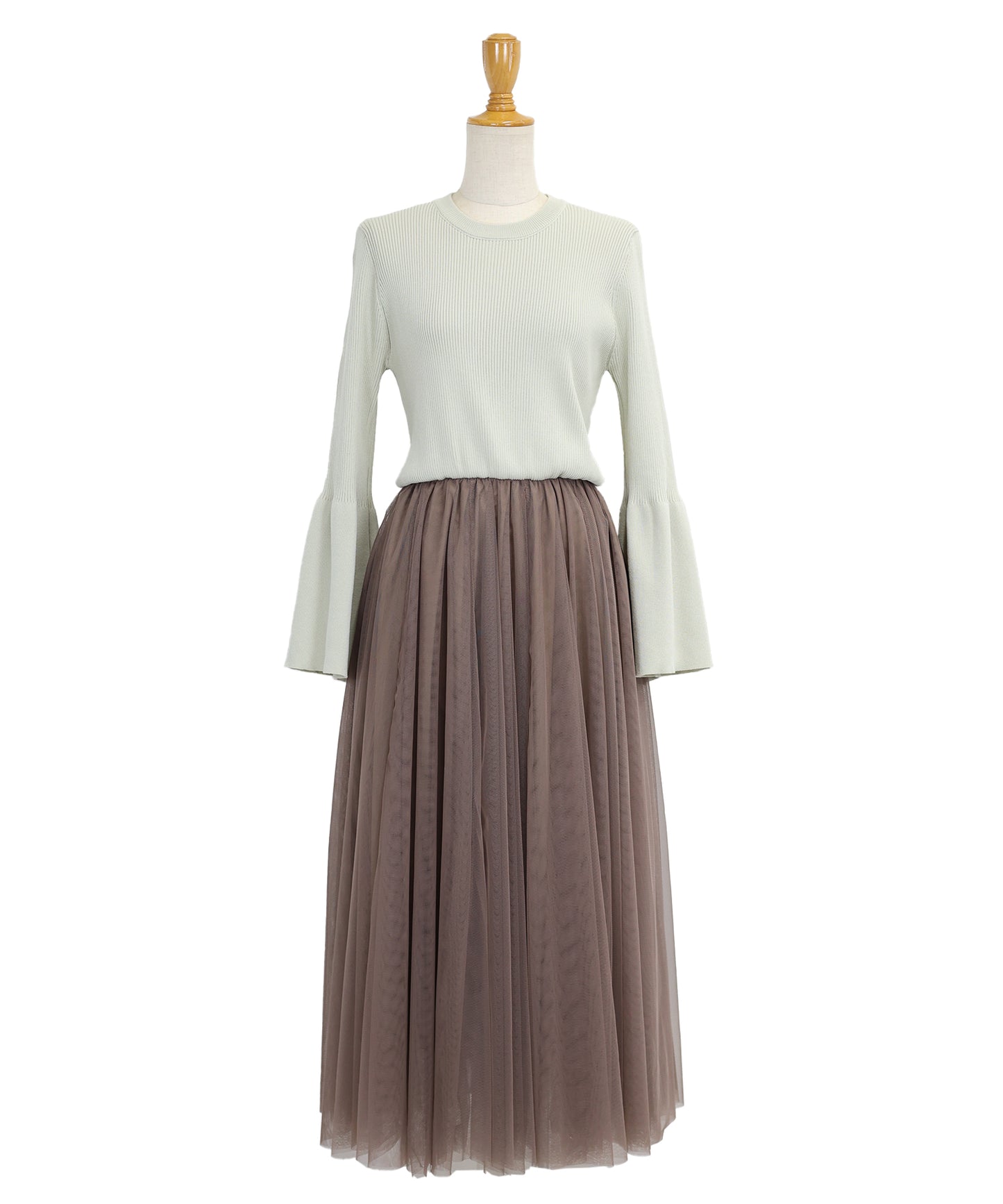 【SALE】チュールニットドッキングワンピース