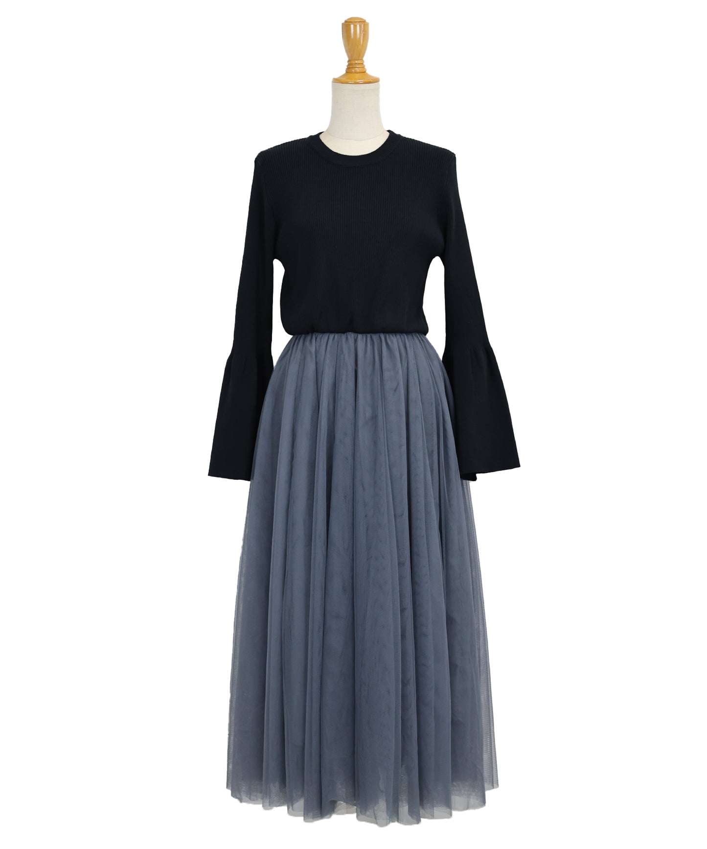 【SALE】チュールニットドッキングワンピース