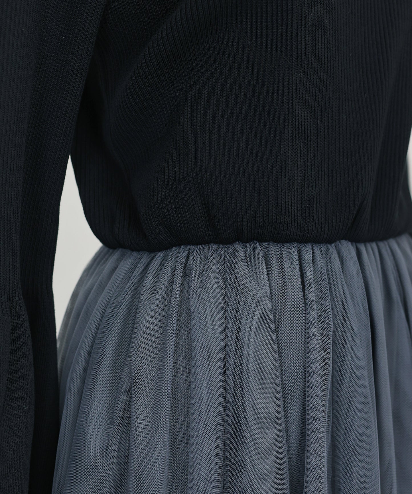 【SALE】チュールニットドッキングワンピース