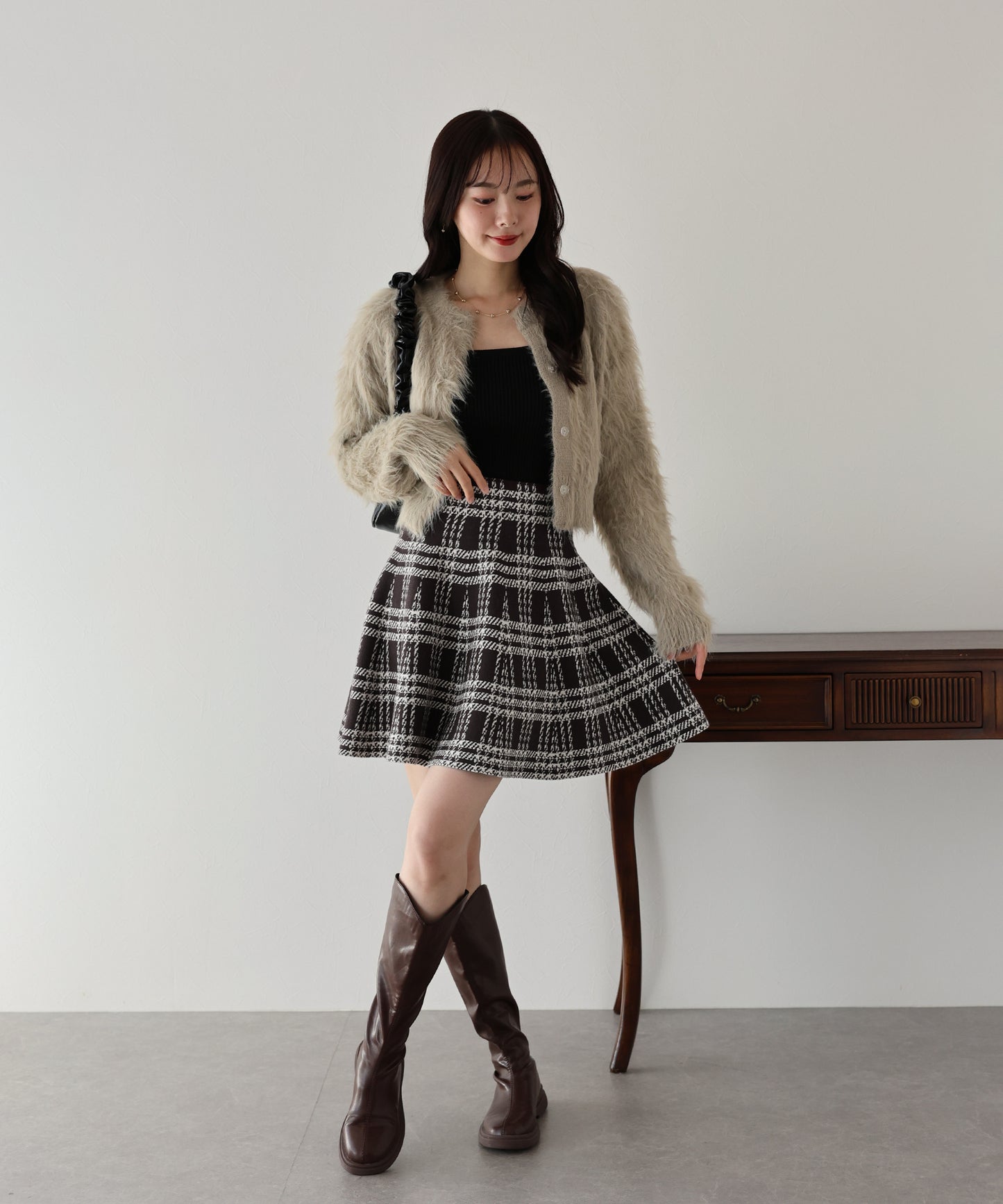 【TIME SALE】チェックニットミニマーメイドスカート