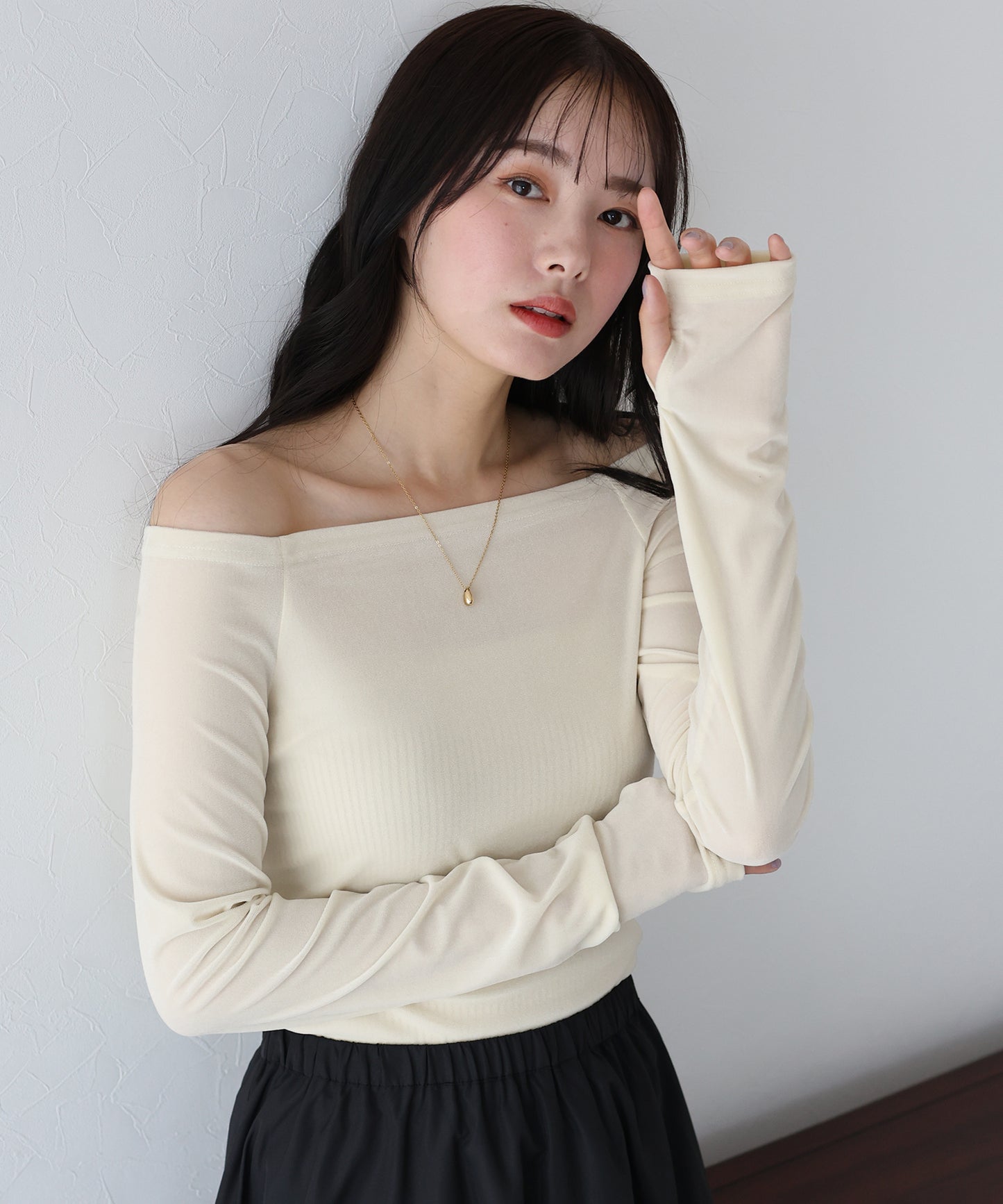 【TIME SALE】シアーベロアオフショルTシャツ【ネコポス】