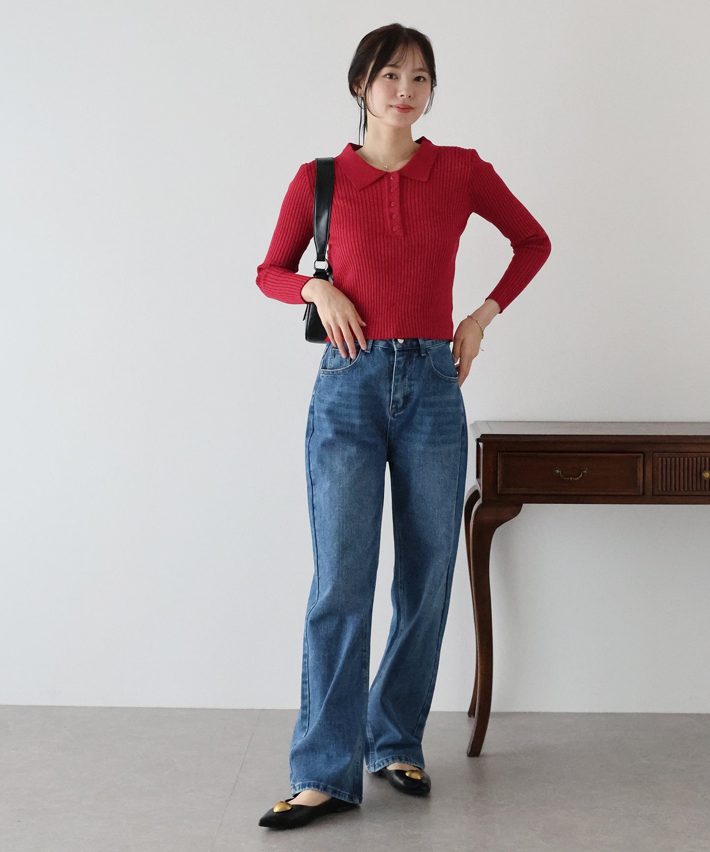 ポロ衿リブニット