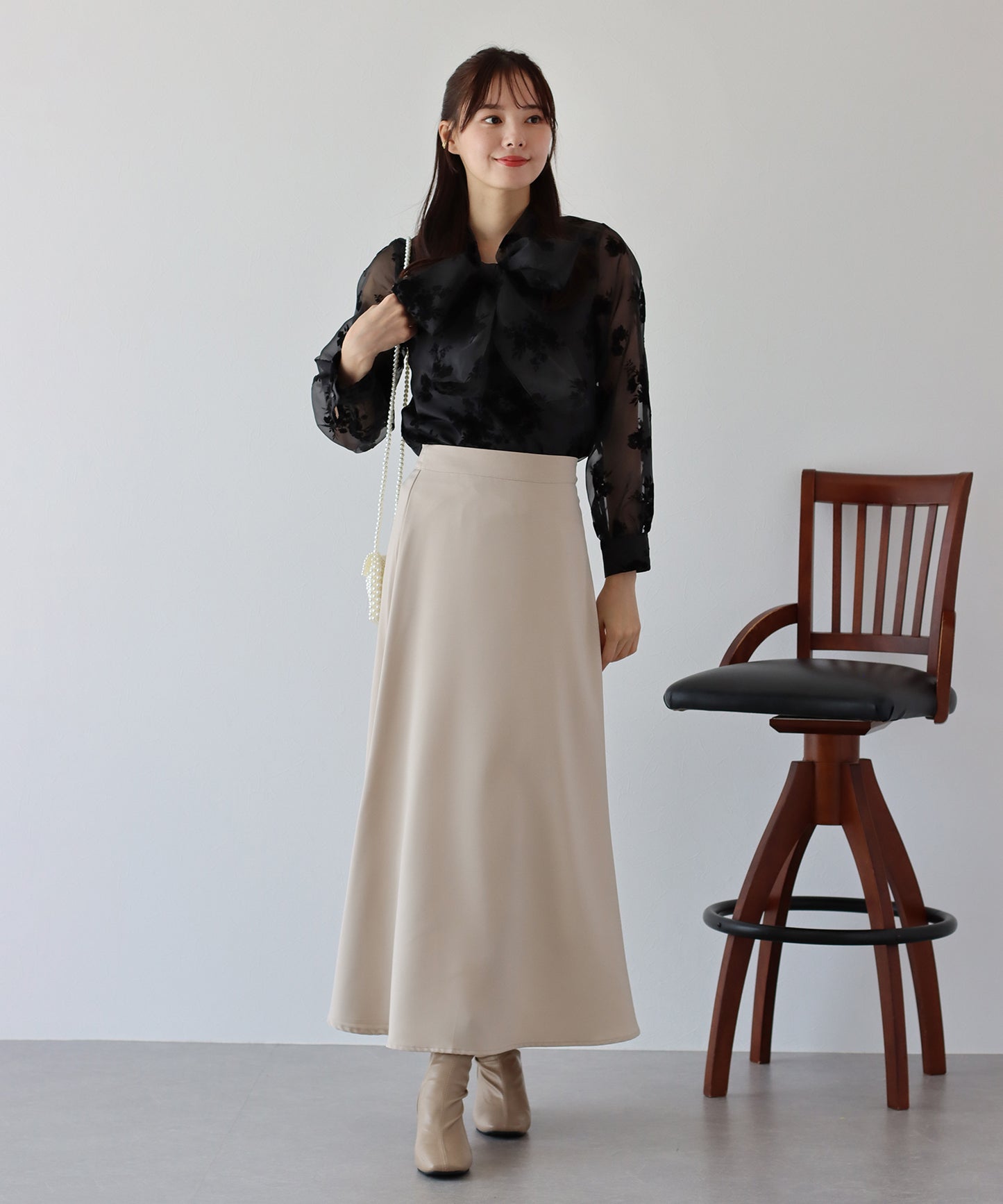 【TIME SALE】オーガンジーシアーボウタイブラウス