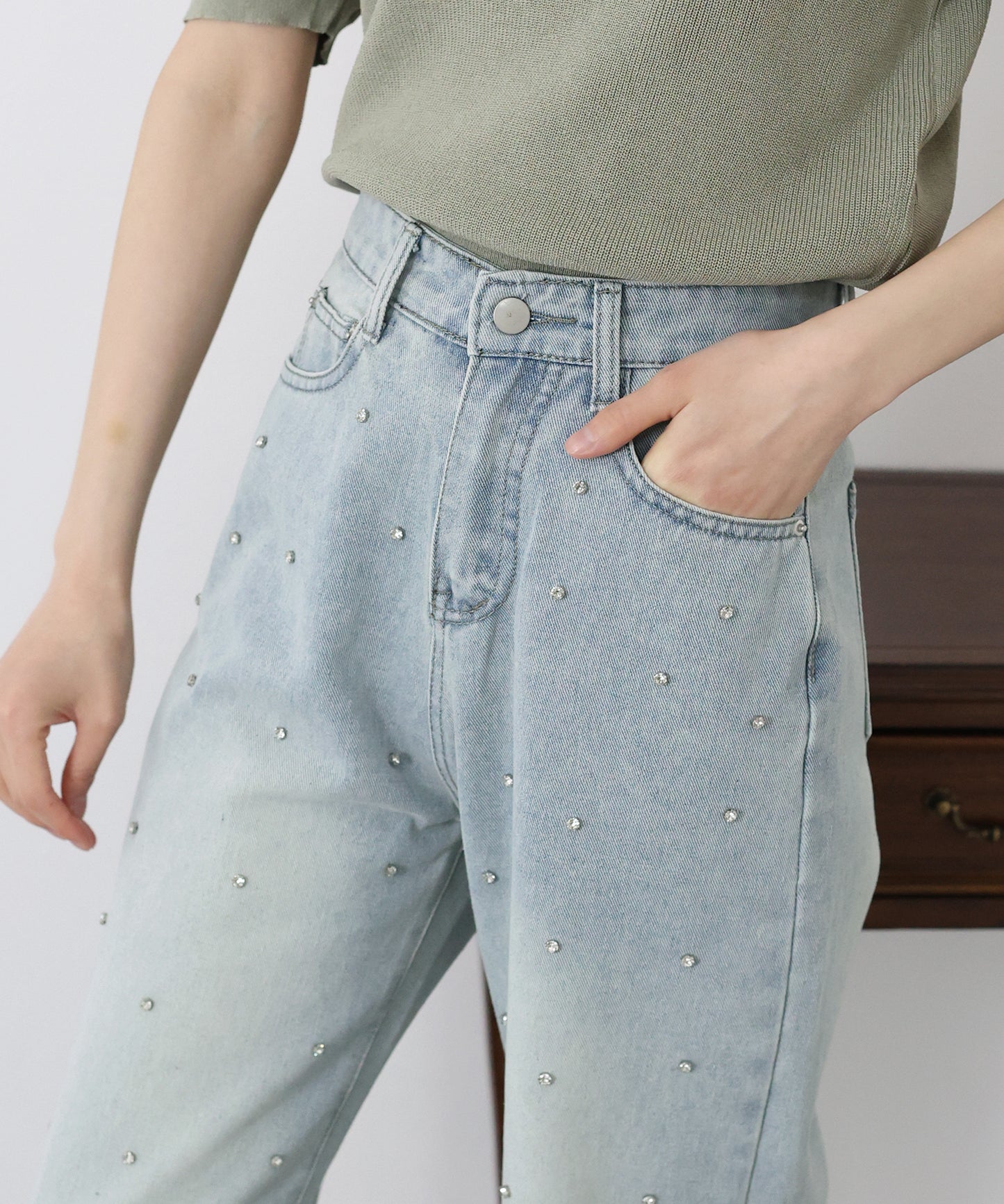 2TYPEストーン&パールデニムパンツ