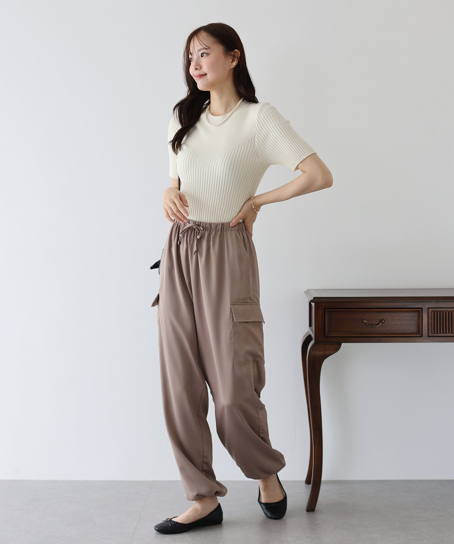 【TIME SALE】切替デザイン半袖リブニット【ネコポス】