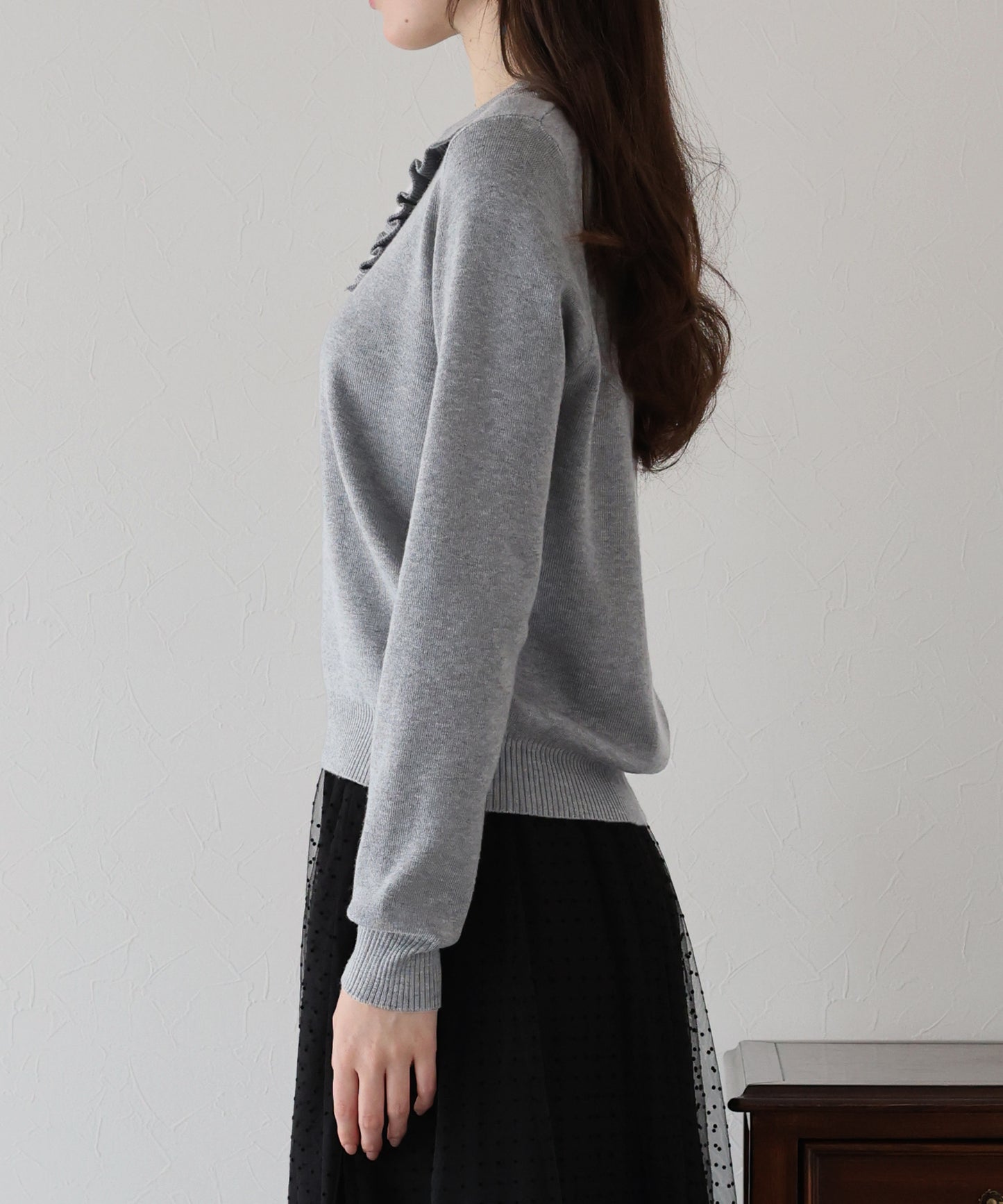 【早割5%OFF】ウール混フロントフリルポロニット