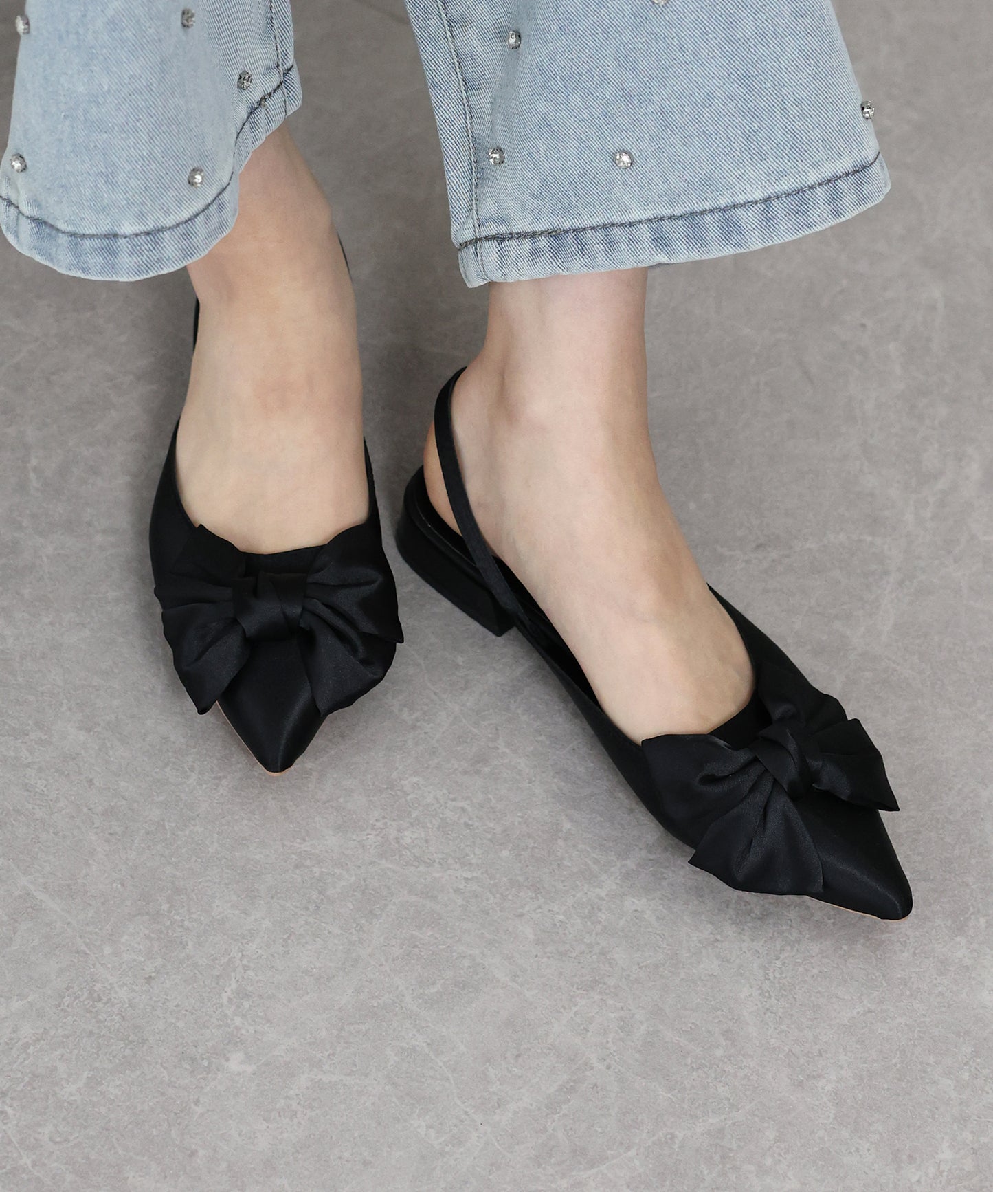 【SALE】リボン付きバックストラップミュール