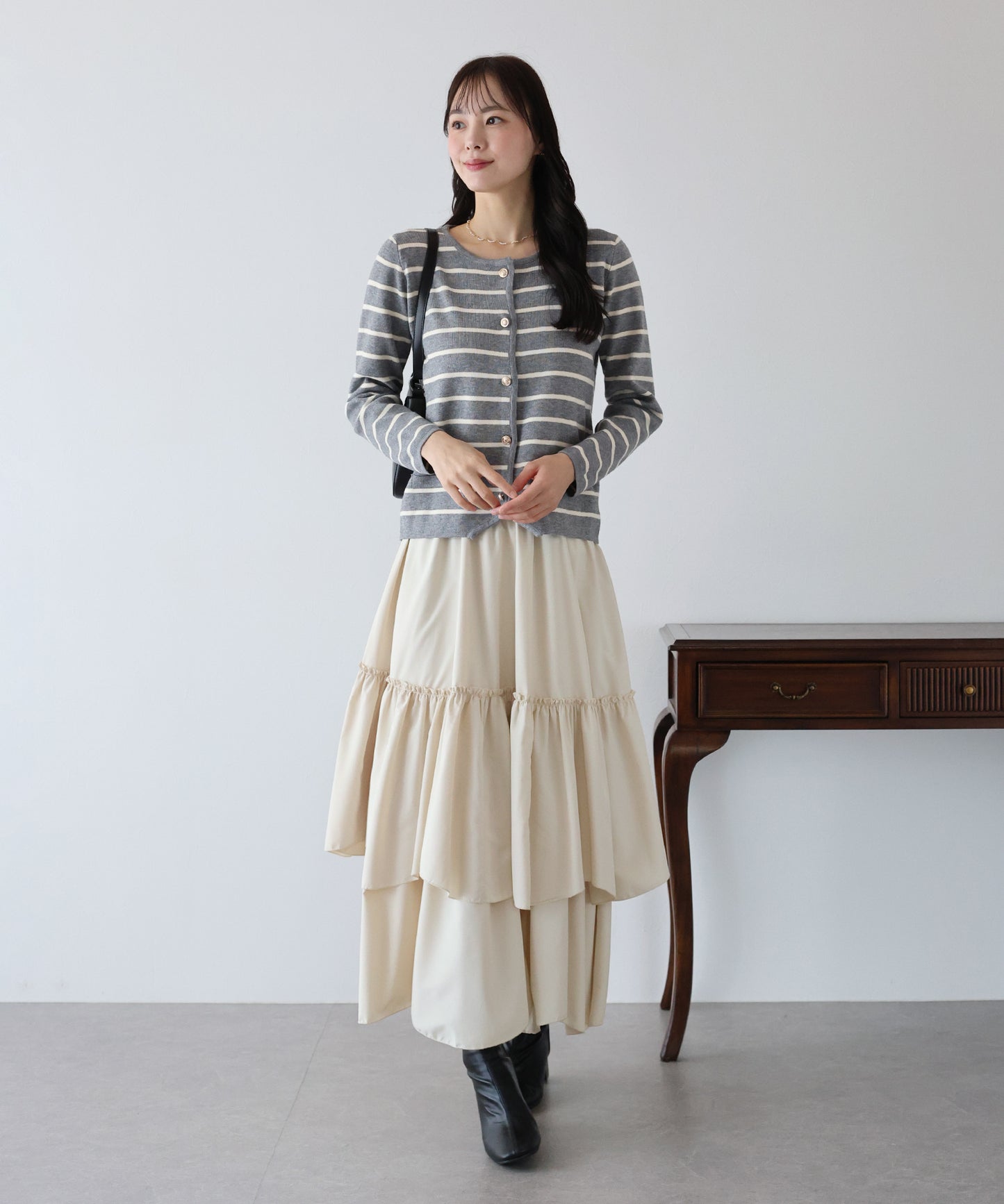 【SALE】金ボタンボーダーカーディガン