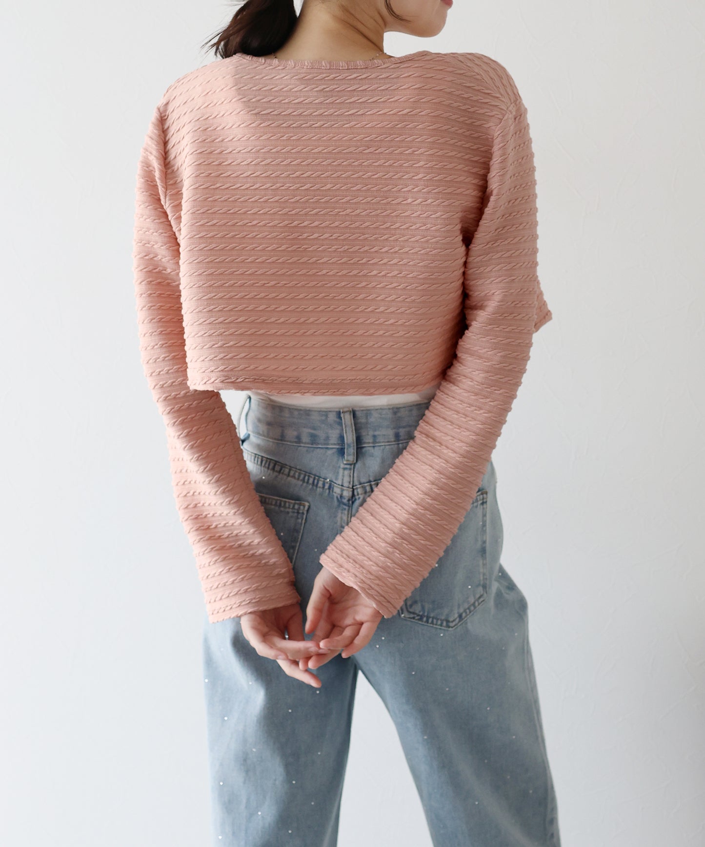 케이블 무늬 리본 가디건