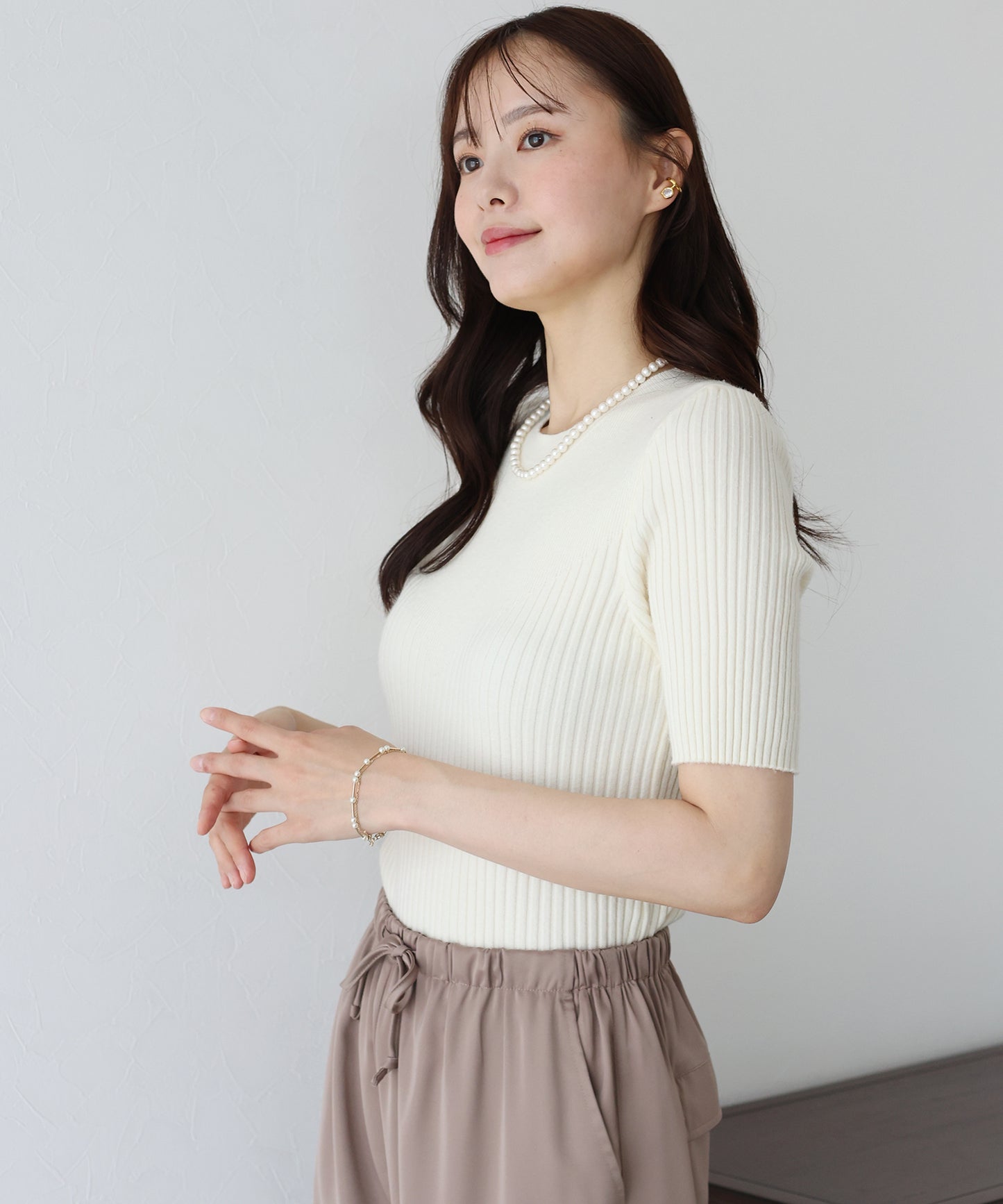 【TIME SALE】切替デザイン半袖リブニット【ネコポス】