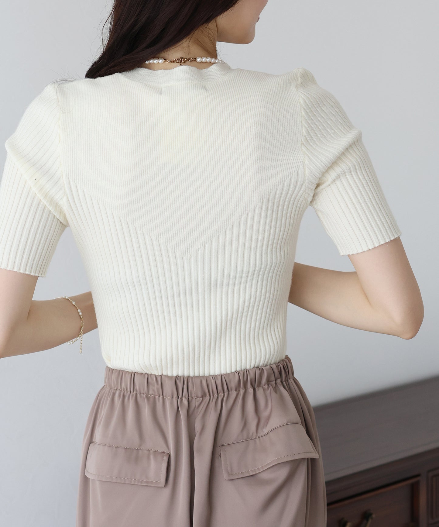 【TIME SALE】切替デザイン半袖リブニット【ネコポス】