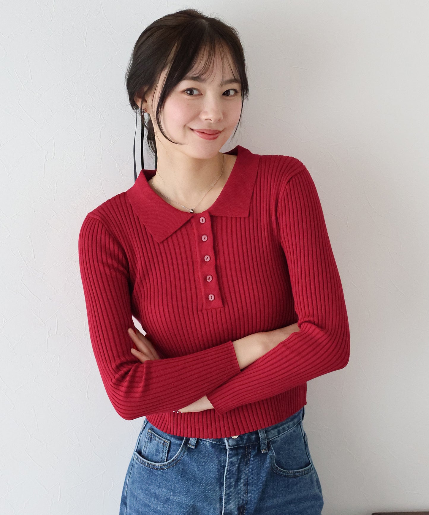 ポロ衿リブニット