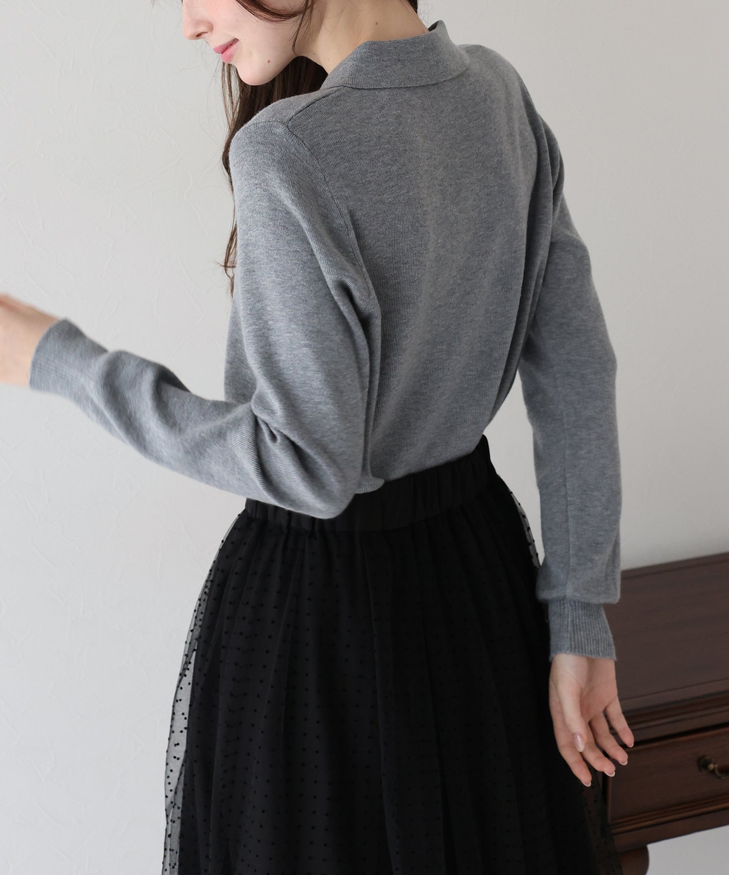 【早割5%OFF】ウール混フロントフリルポロニット