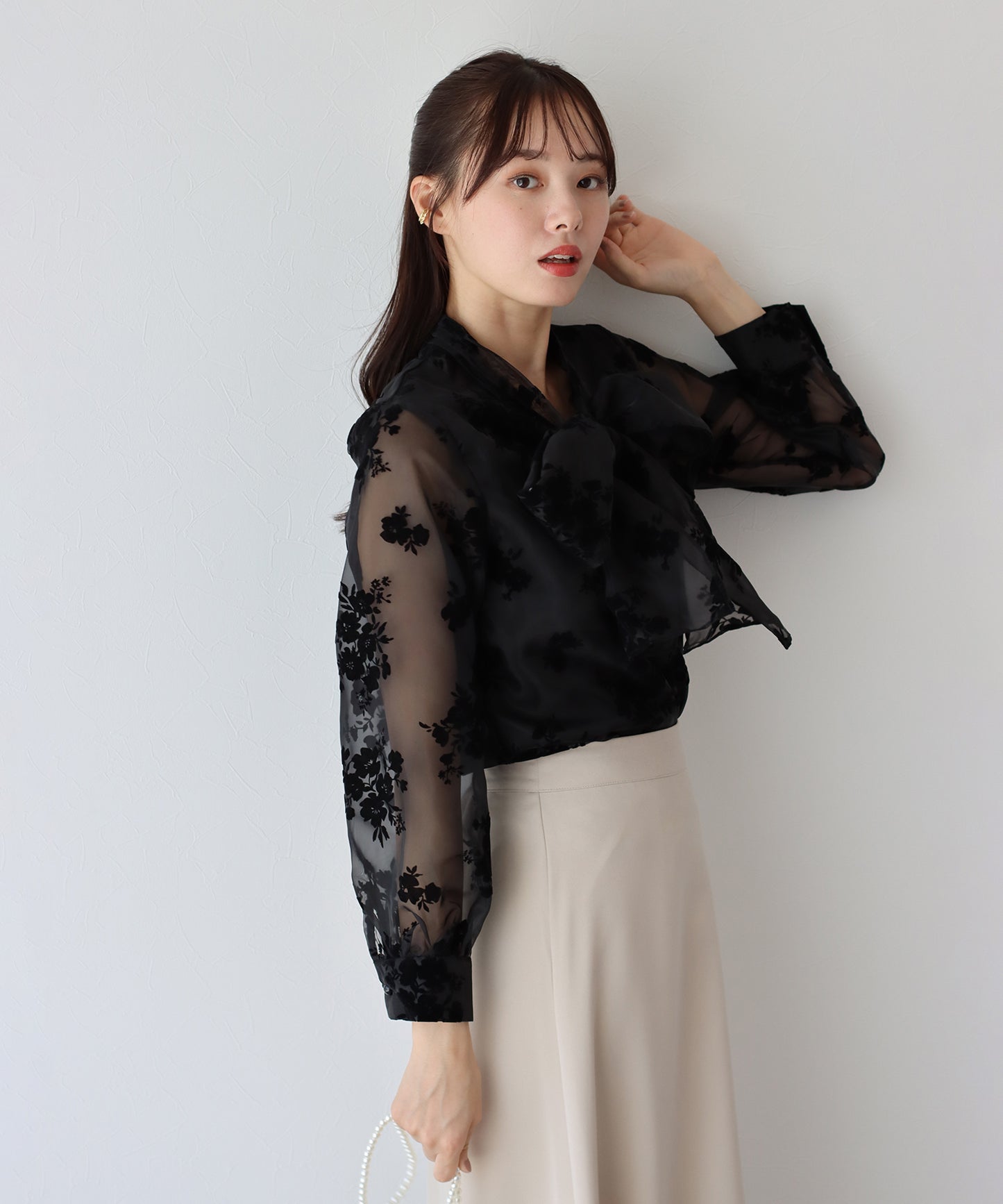 【TIME SALE】オーガンジーシアーボウタイブラウス