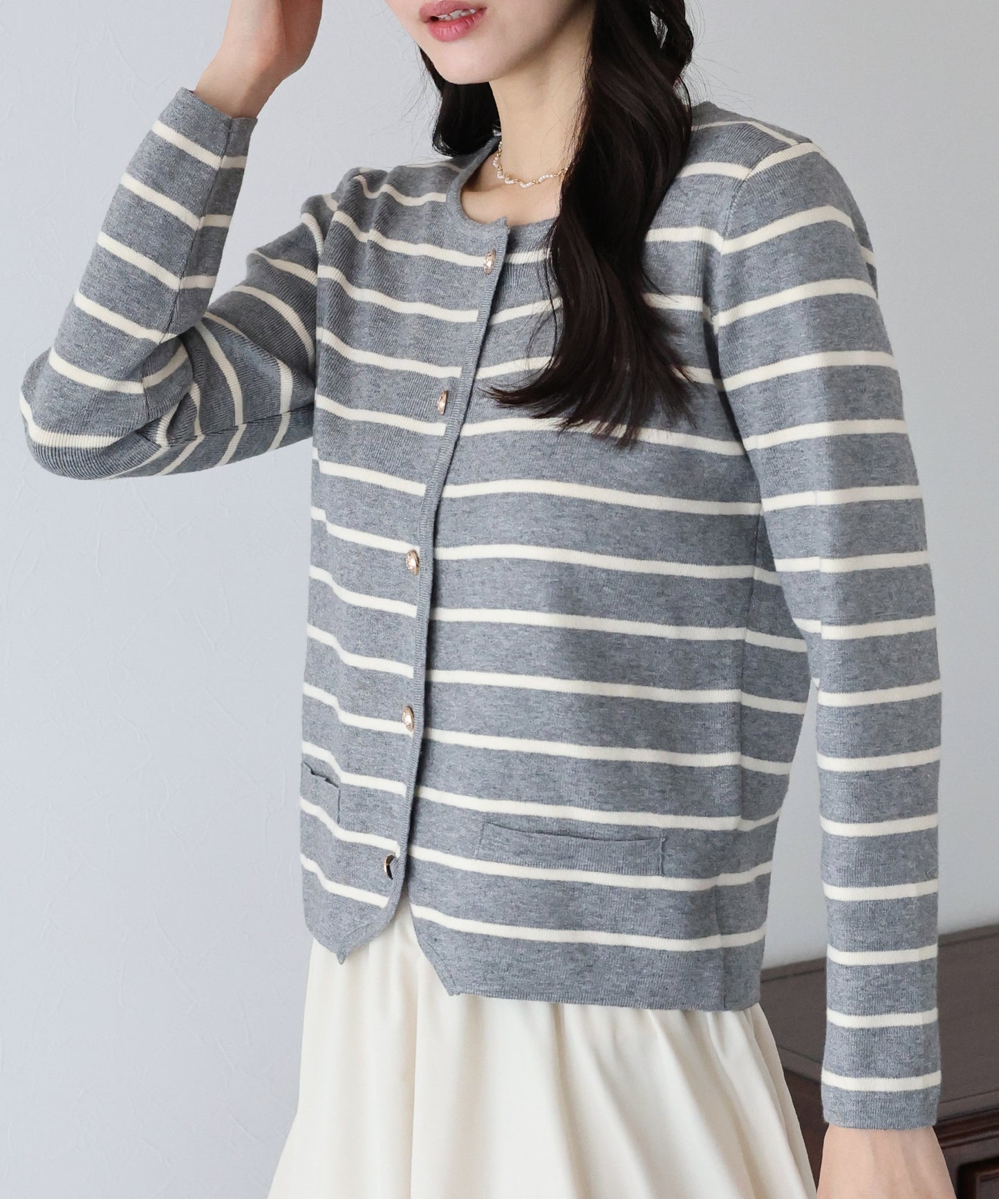 【SALE】金ボタンボーダーカーディガン