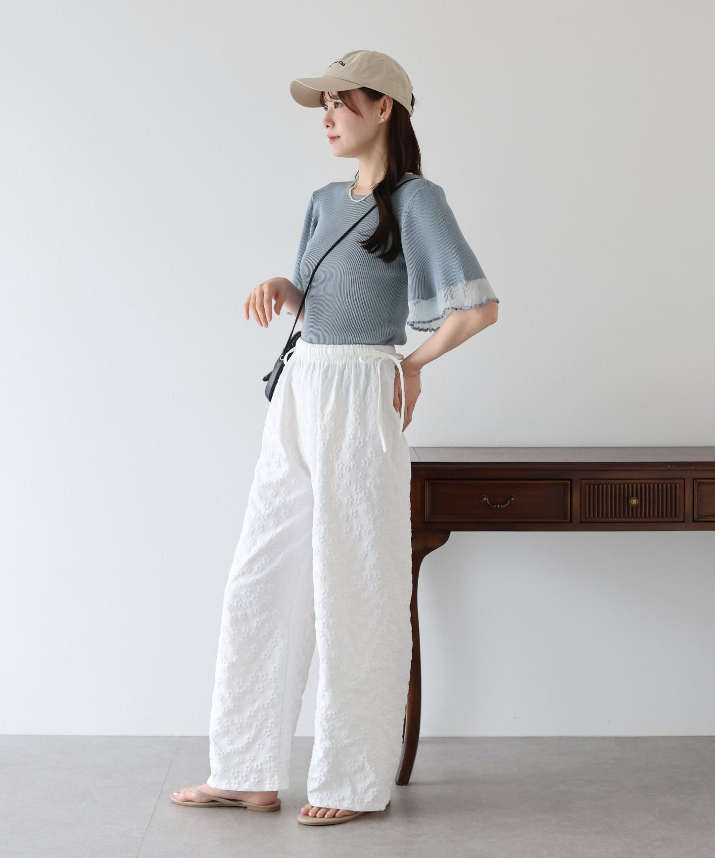 【TIME SALE】半袖先シアーリブニット