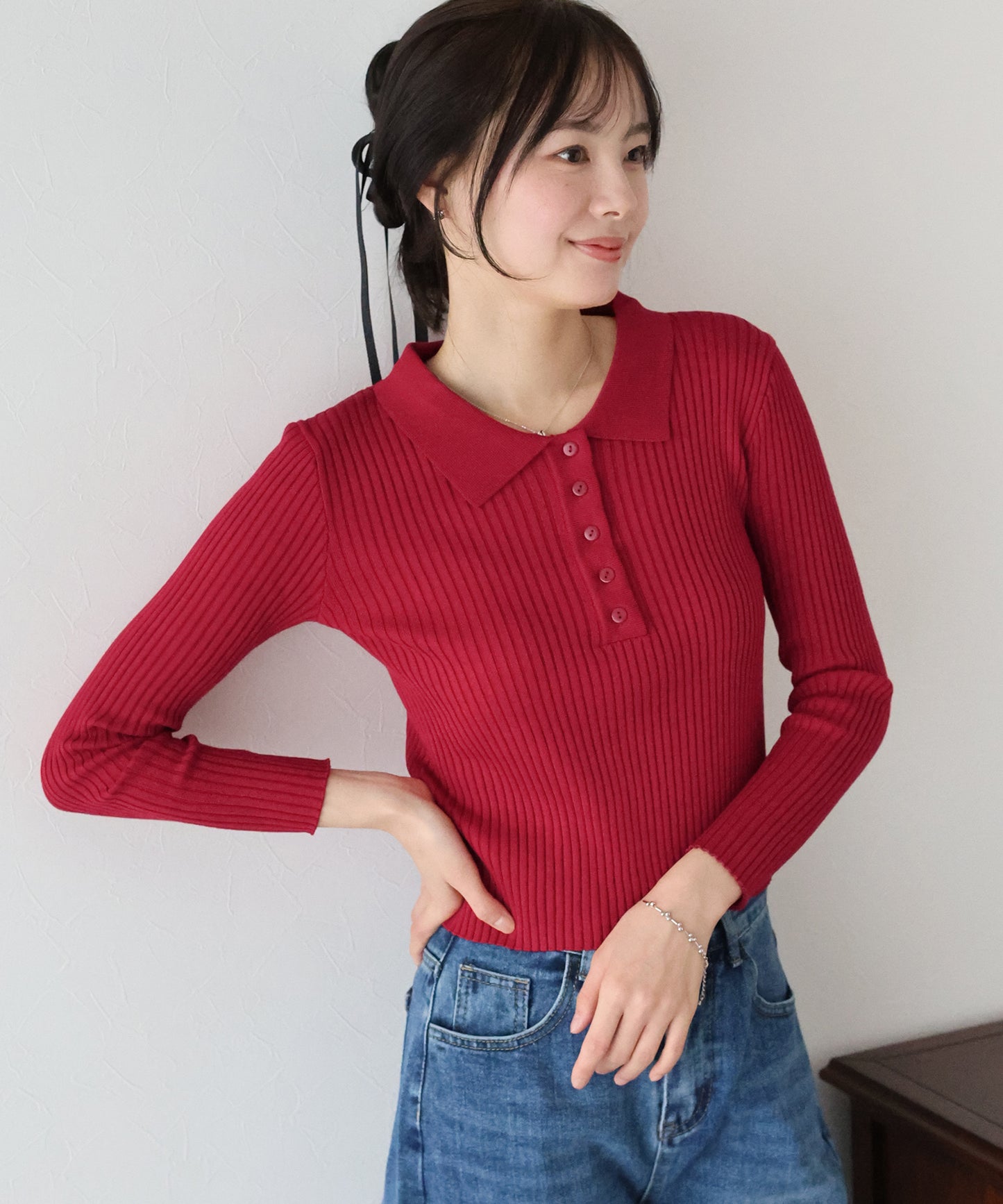 ポロ衿リブニット