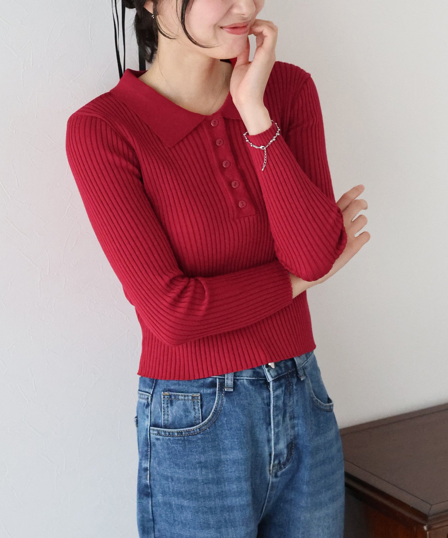 ポロ衿リブニット