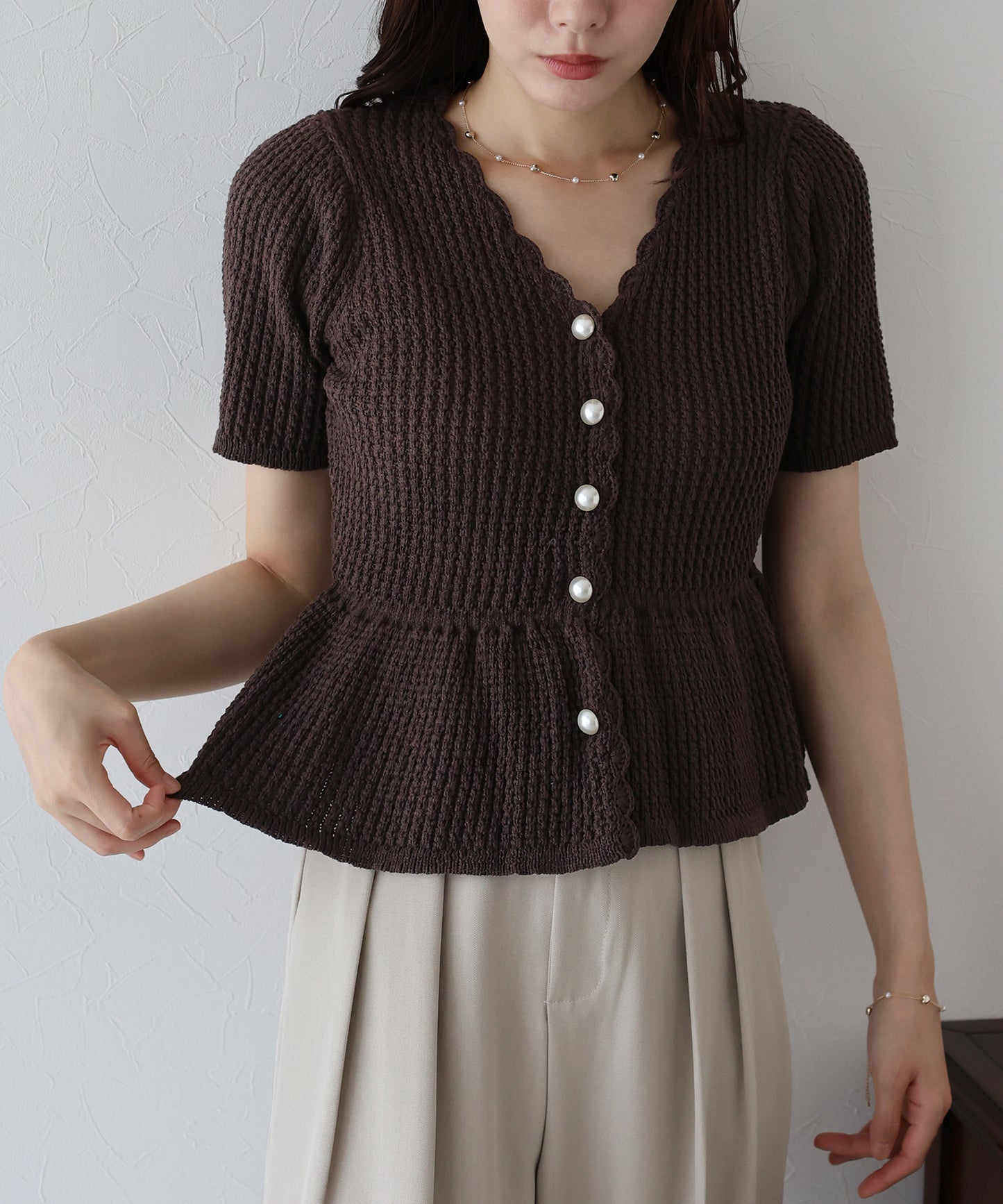 【TIME SALE】パールボタンペプラムニット