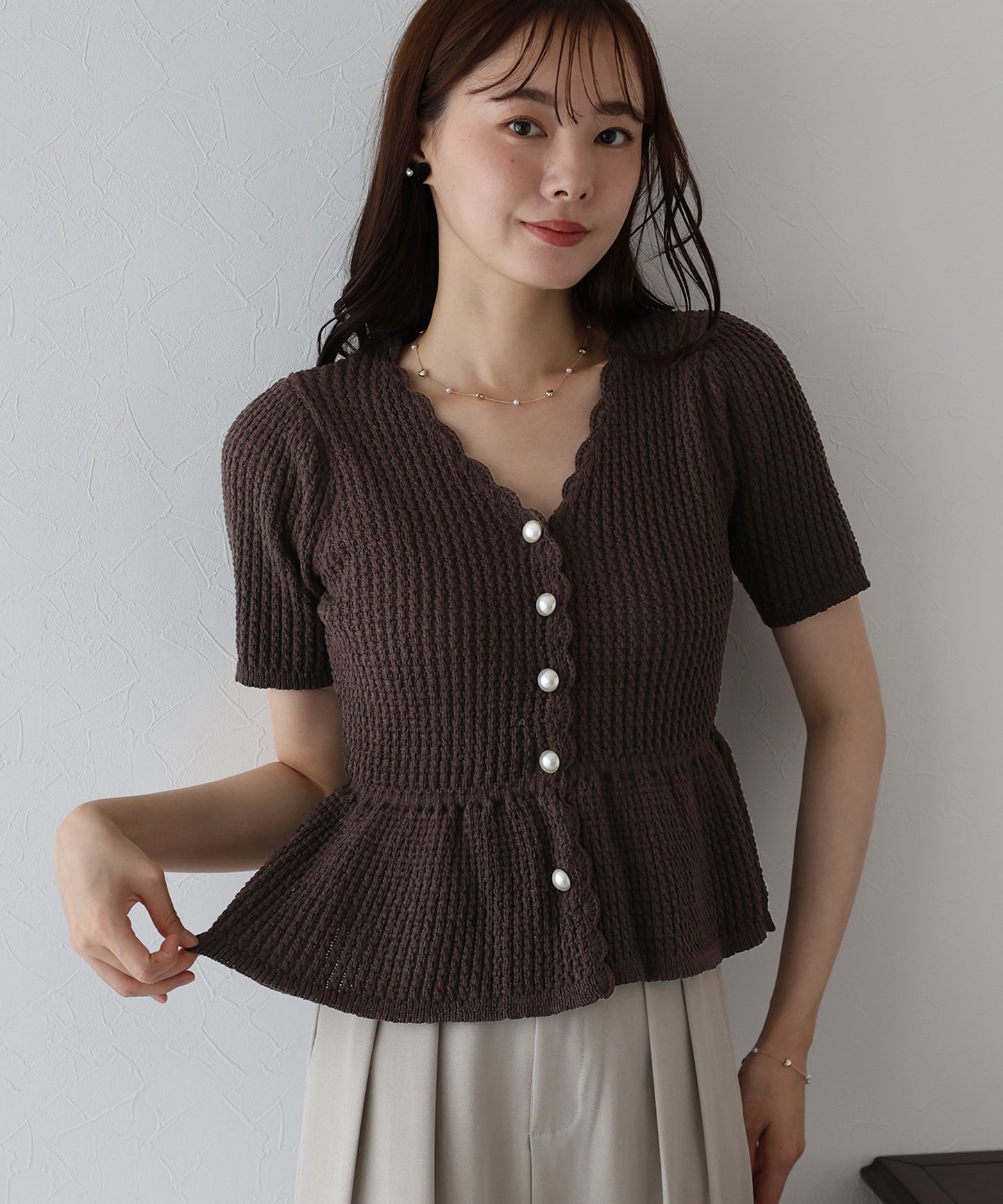 【TIME SALE】パールボタンペプラムニット