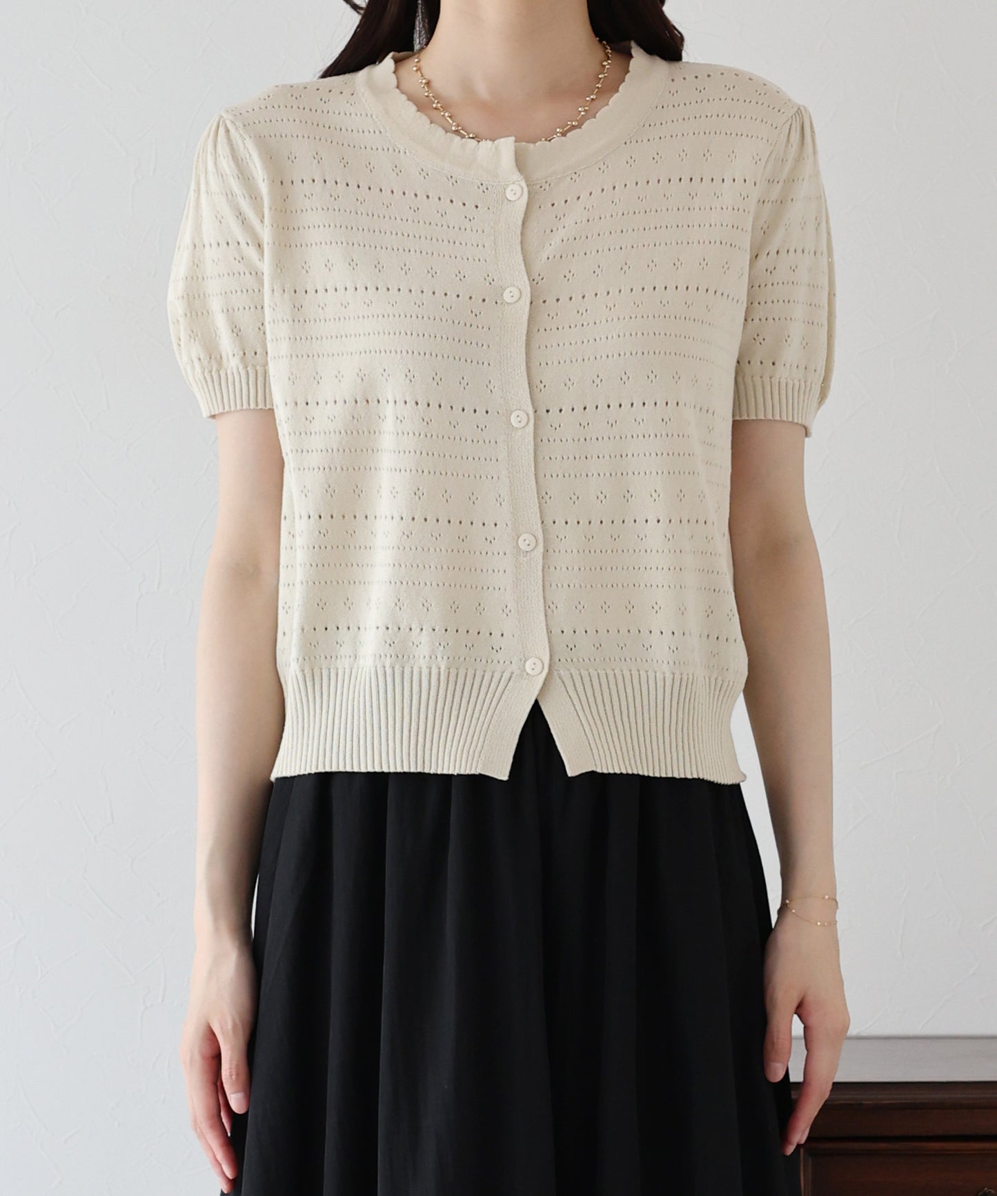 【SALE】透かし編み半袖ニットカーディガン【ネコポス】