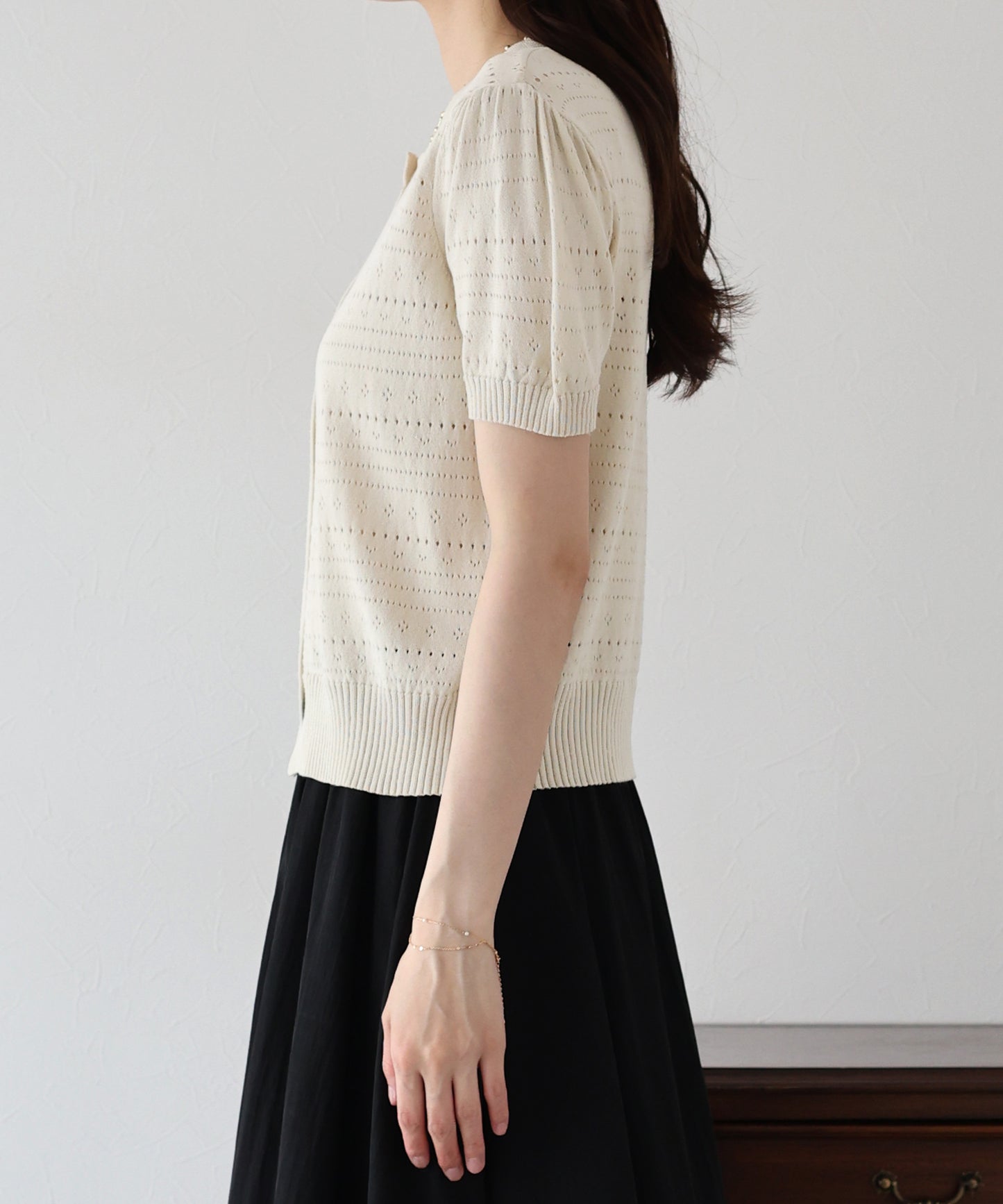 【SALE】透かし編み半袖ニットカーディガン【ネコポス】