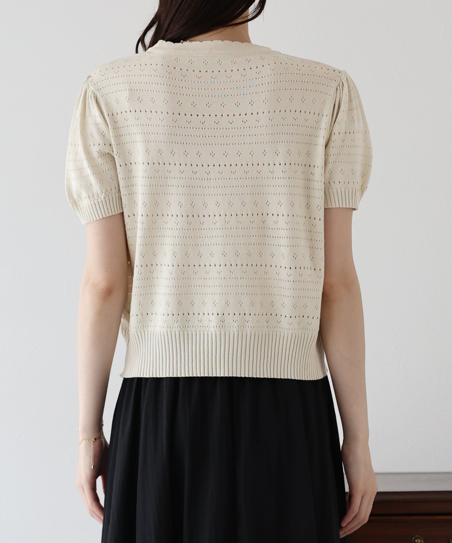 【SALE】透かし編み半袖ニットカーディガン【ネコポス】