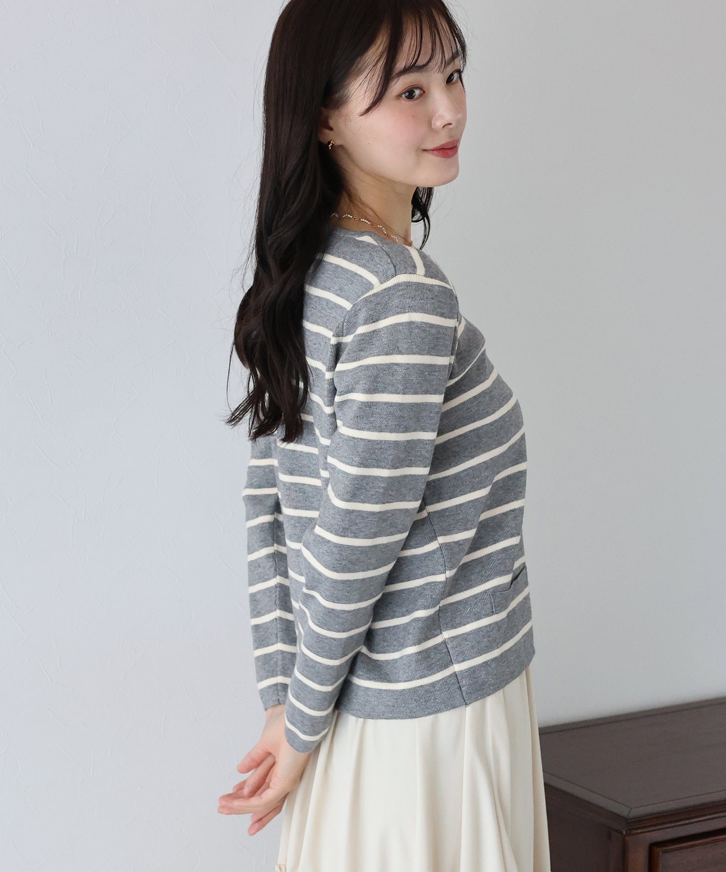 【SALE】金ボタンボーダーカーディガン