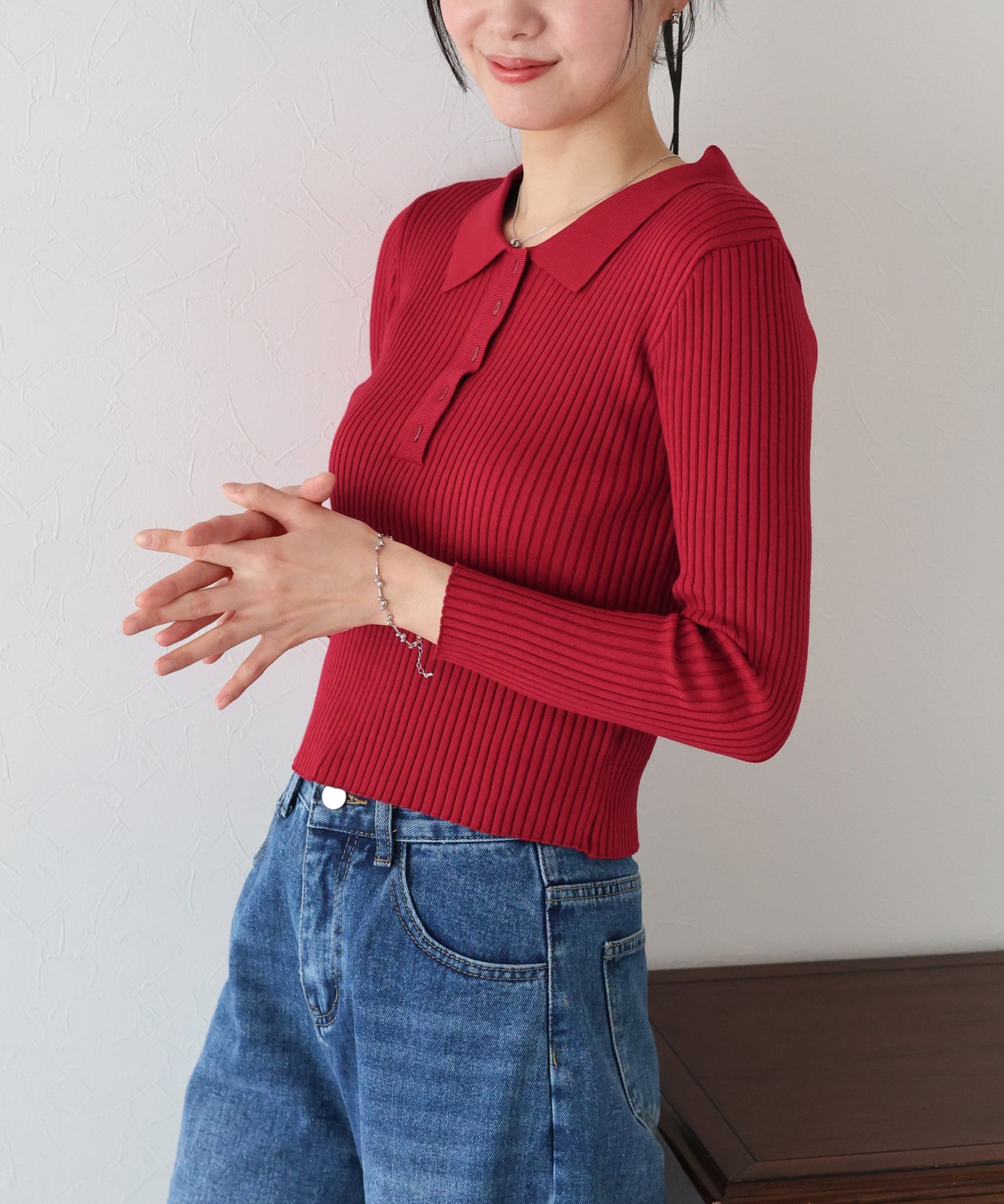 ポロ衿リブニット