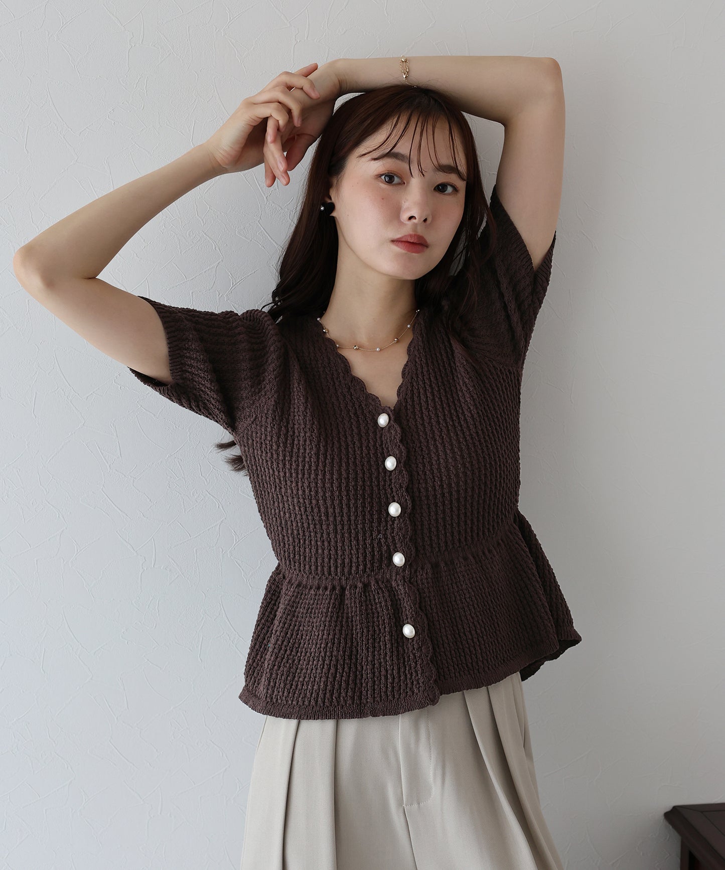 【TIME SALE】パールボタンペプラムニット