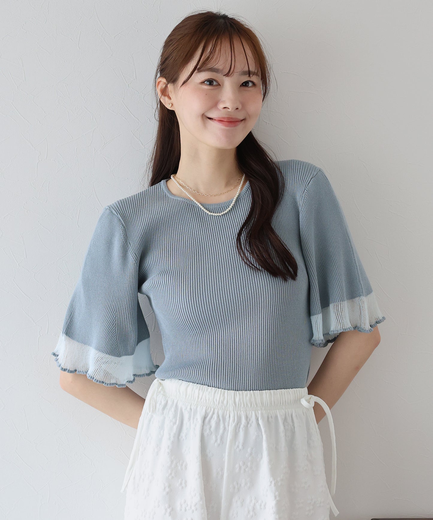【TIME SALE】半袖先シアーリブニット