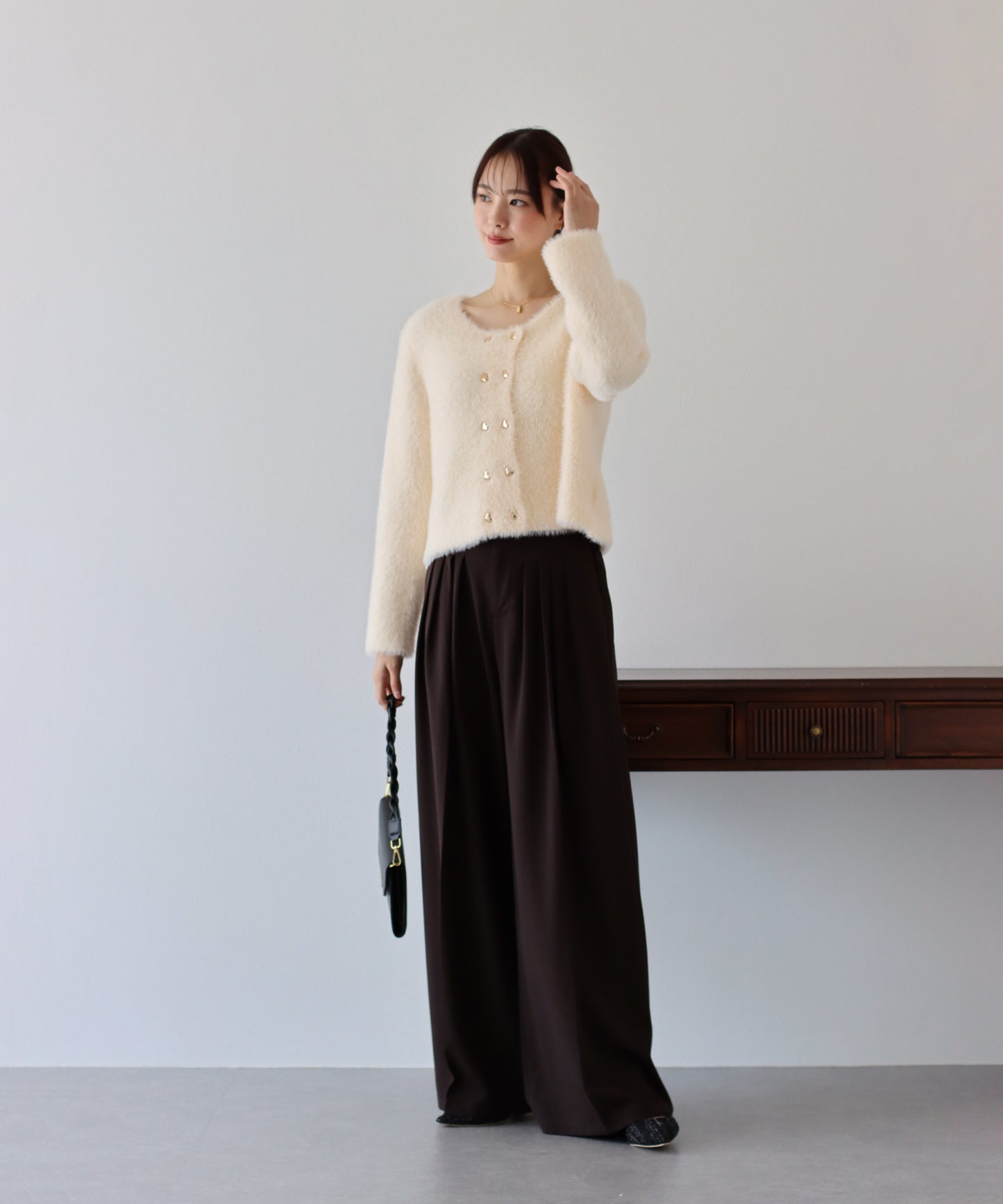 ハートボタンシャギーカーディガン