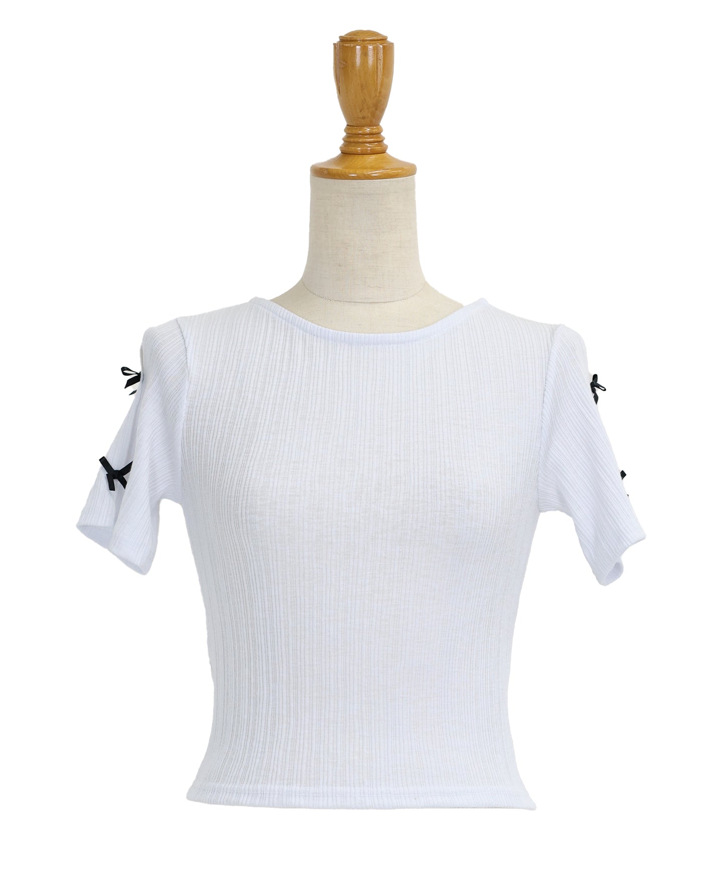 【SALE】袖リボンクロップドリブトップス【ネコポス】