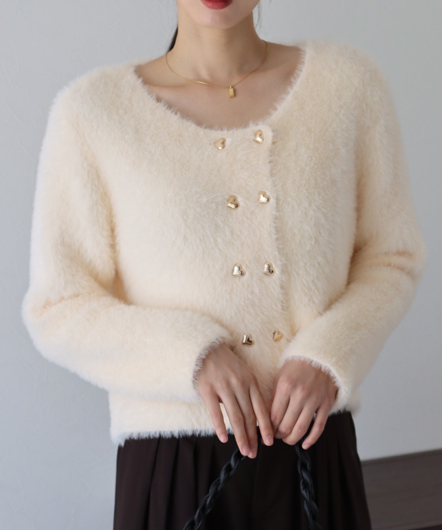 ハートボタンシャギーカーディガン