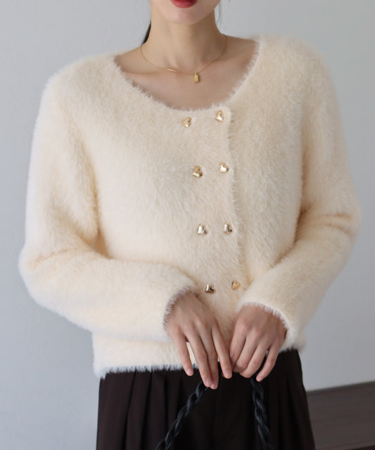 ハートボタンシャギーカーディガン