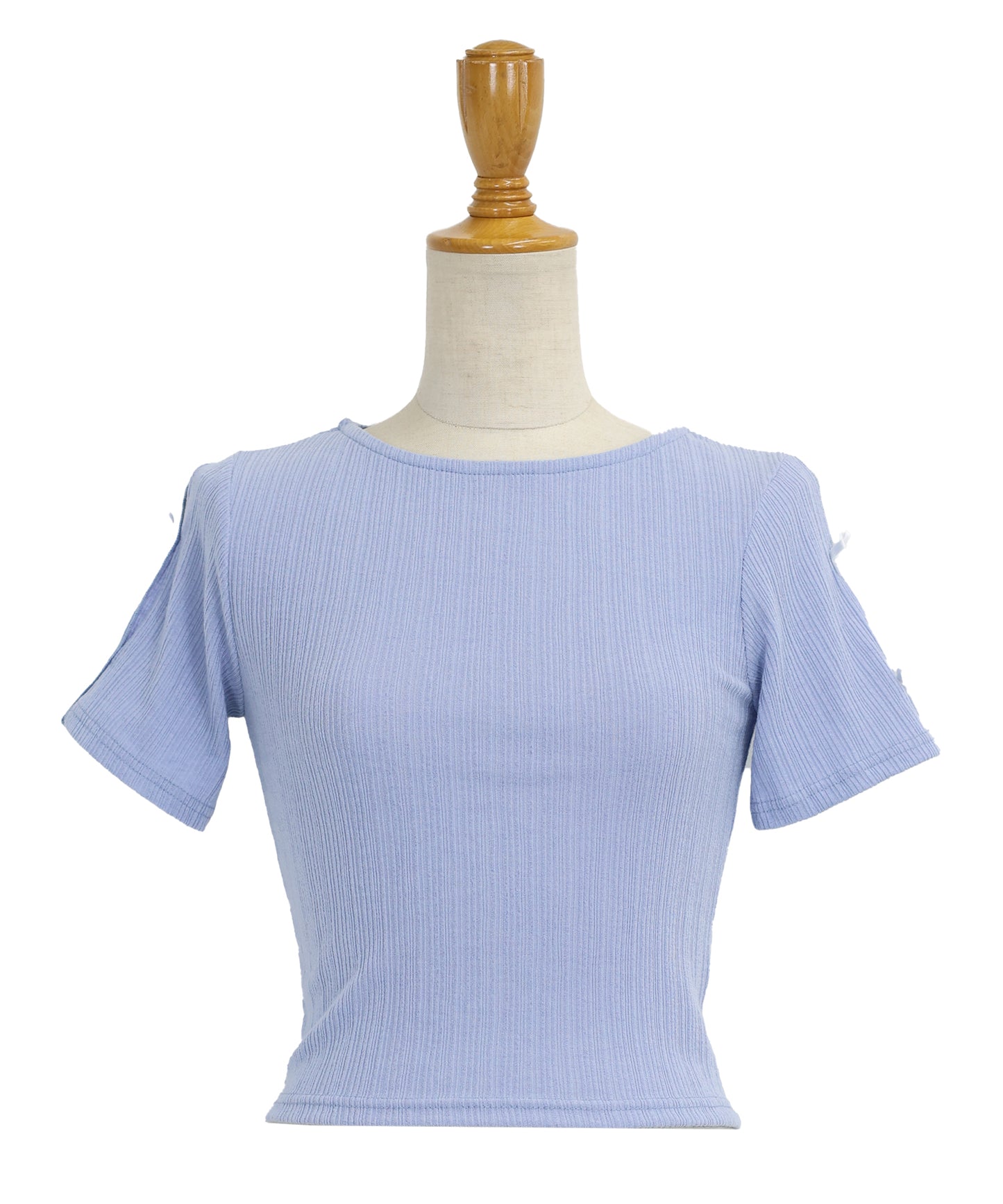 【SALE】袖リボンクロップドリブトップス【ネコポス】