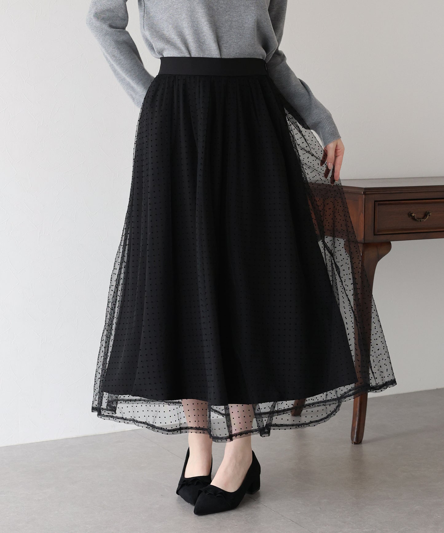 丈が選べるフロッキーチェックチュールスカート