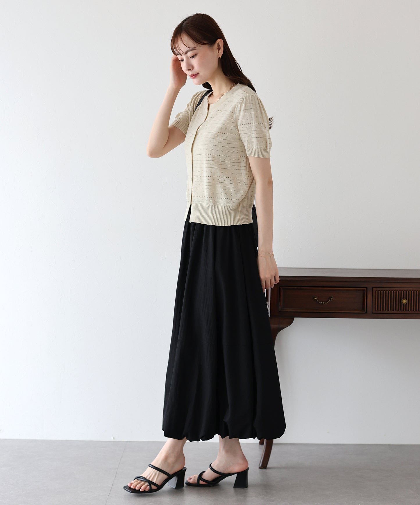 【SALE】透かし編み半袖ニットカーディガン【ネコポス】