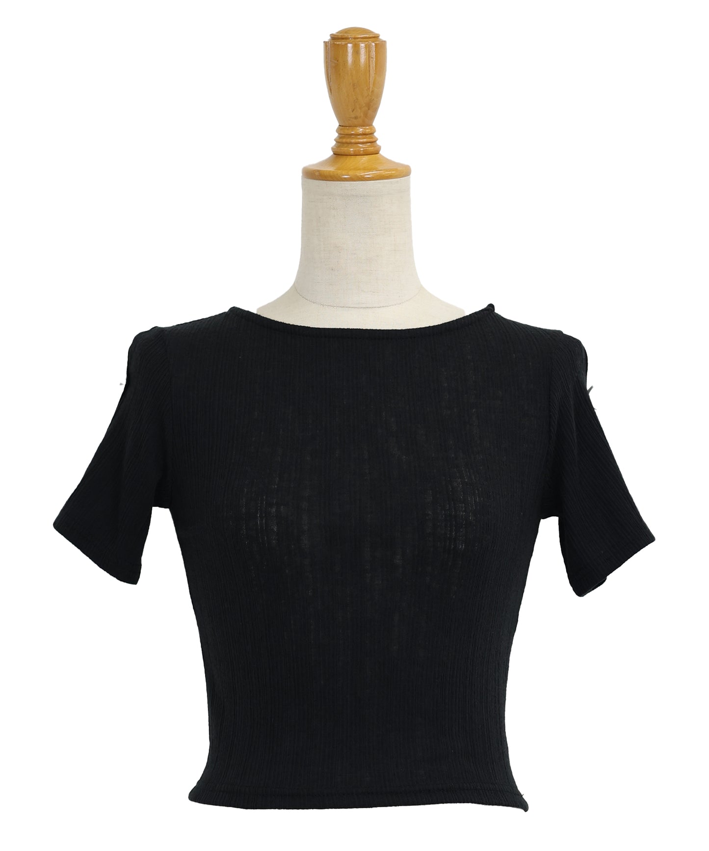 【SALE】袖リボンクロップドリブトップス【ネコポス】