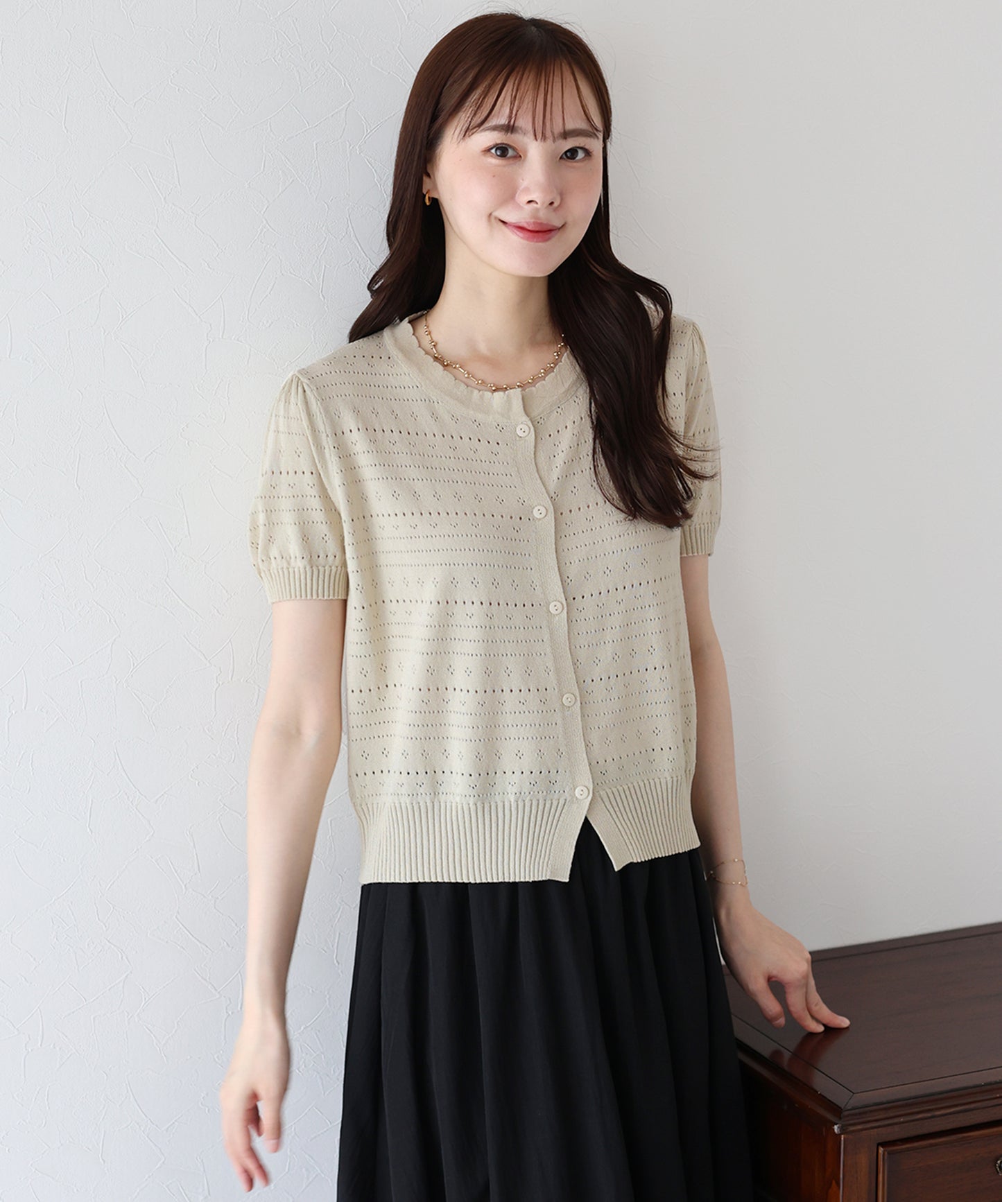 【SALE】透かし編み半袖ニットカーディガン【ネコポス】