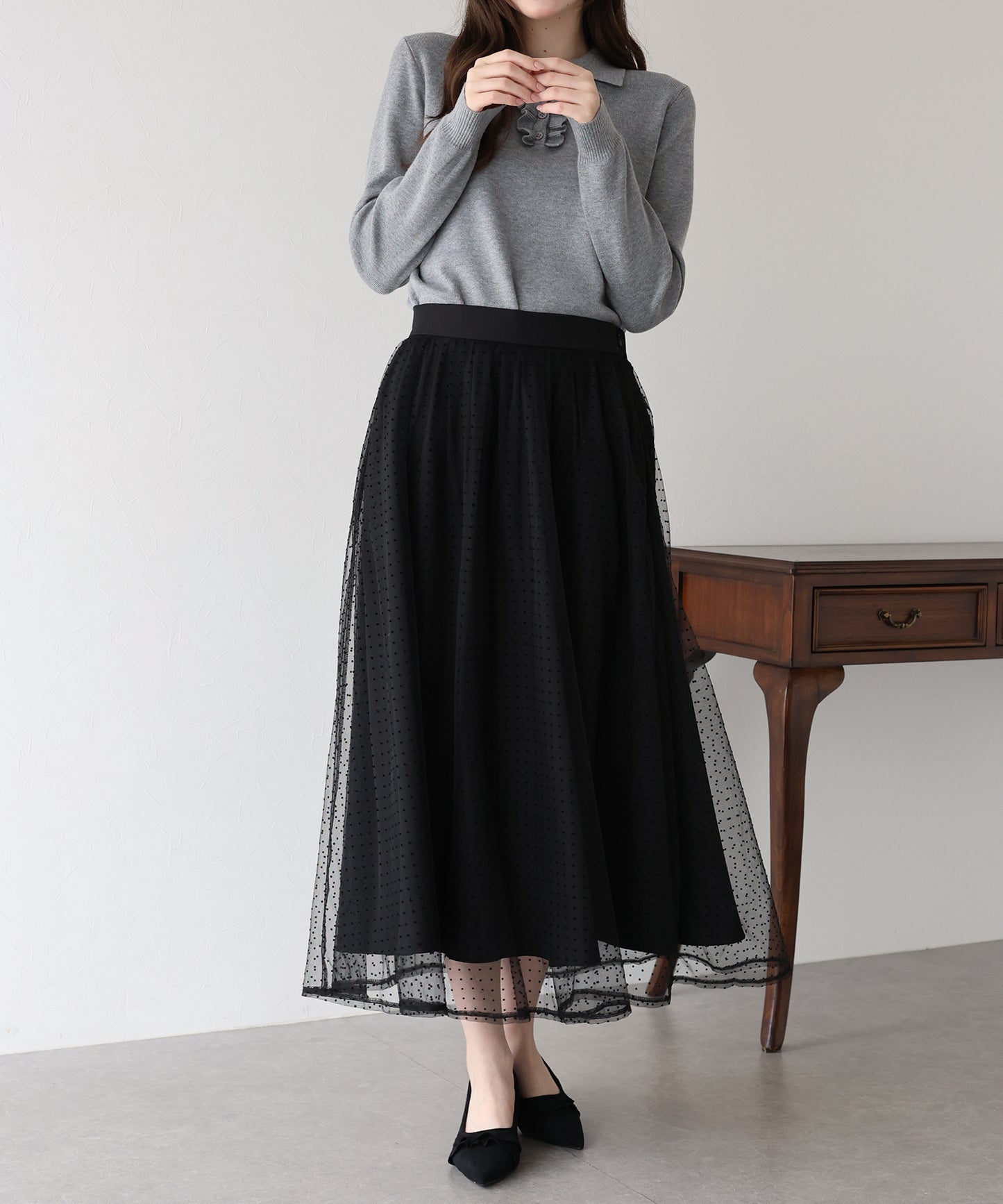 丈が選べるフロッキーチェックチュールスカート