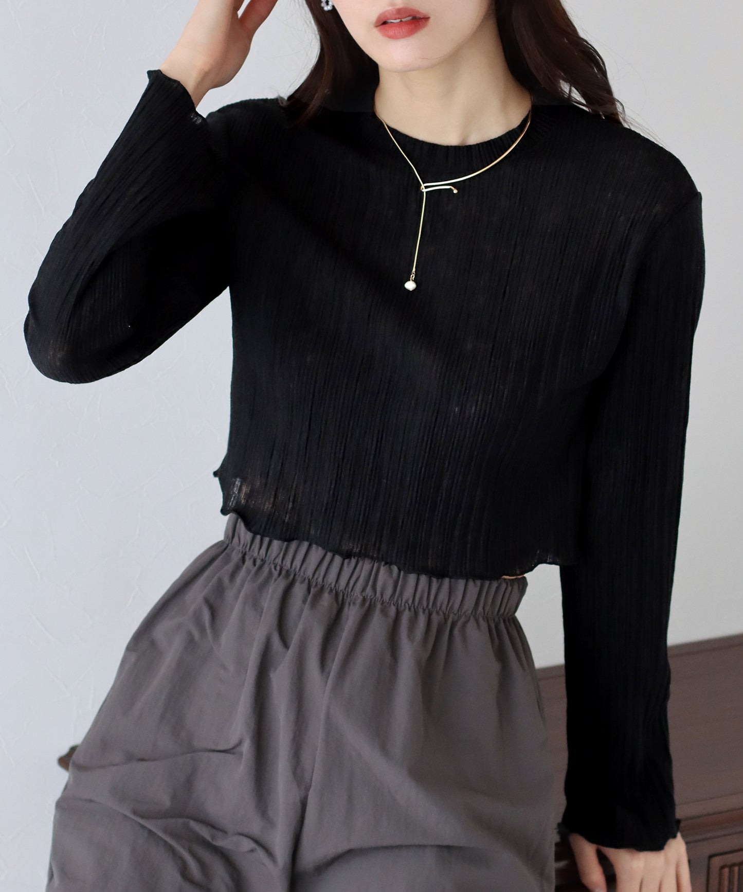 【SALE】メロウプリーツクロップドカットソー【ネコポス】