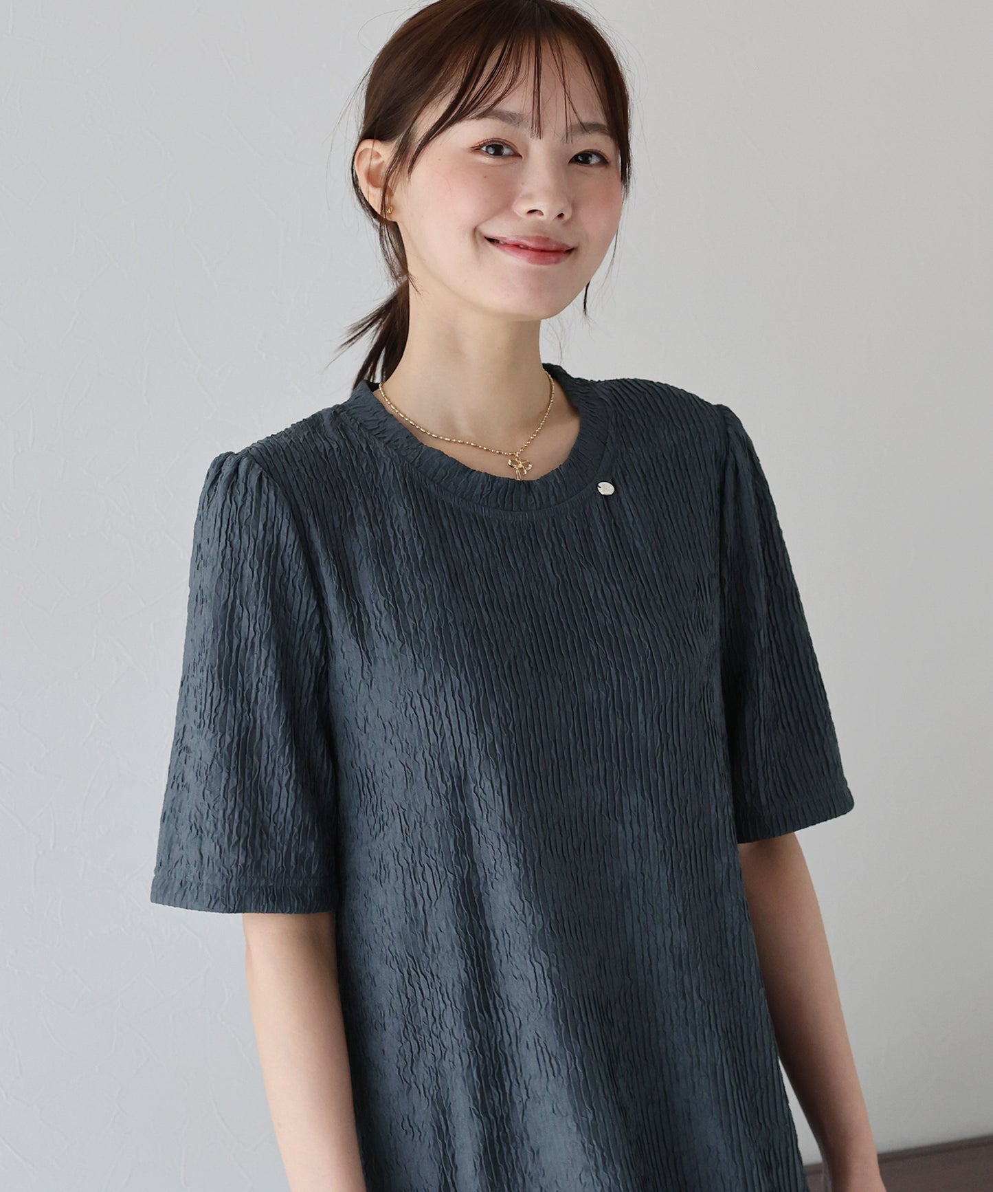 【SALE】異素材切替ティアードワンピース