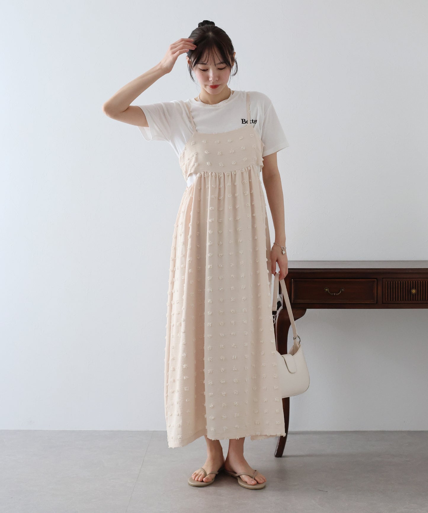 【SALE】ドットジャガードキャミワンピース