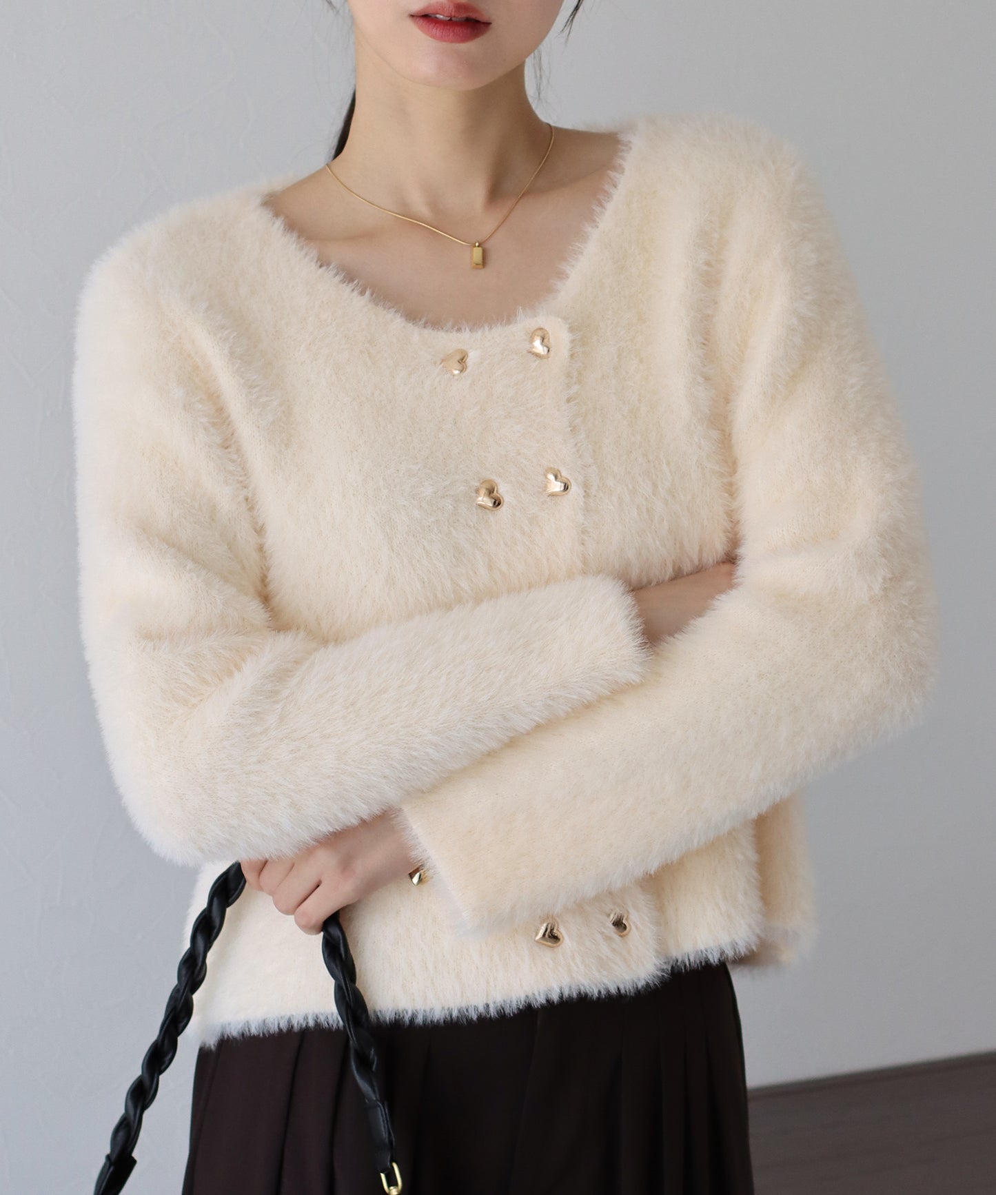 ハートボタンシャギーカーディガン