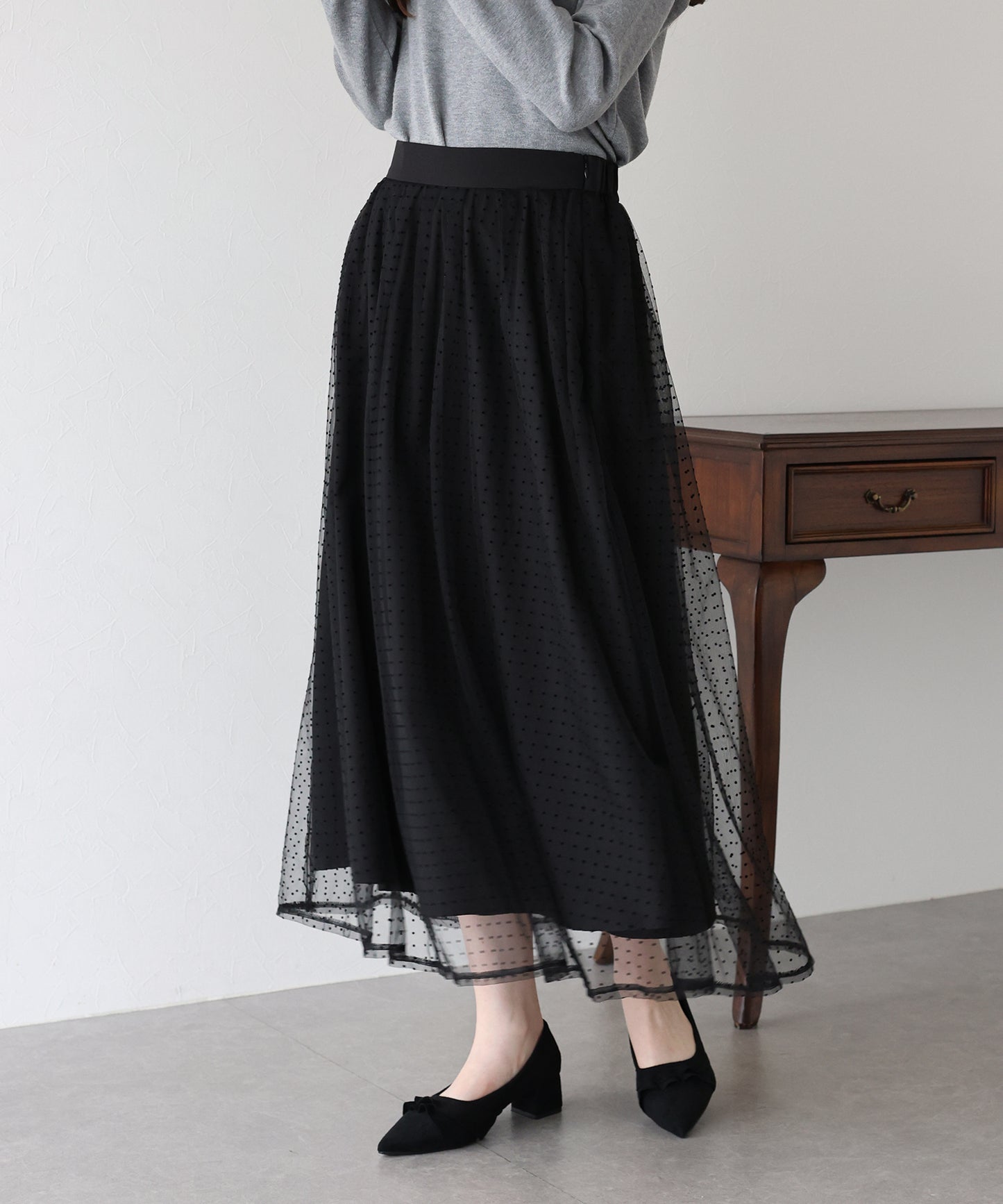 丈が選べるフロッキーチェックチュールスカート