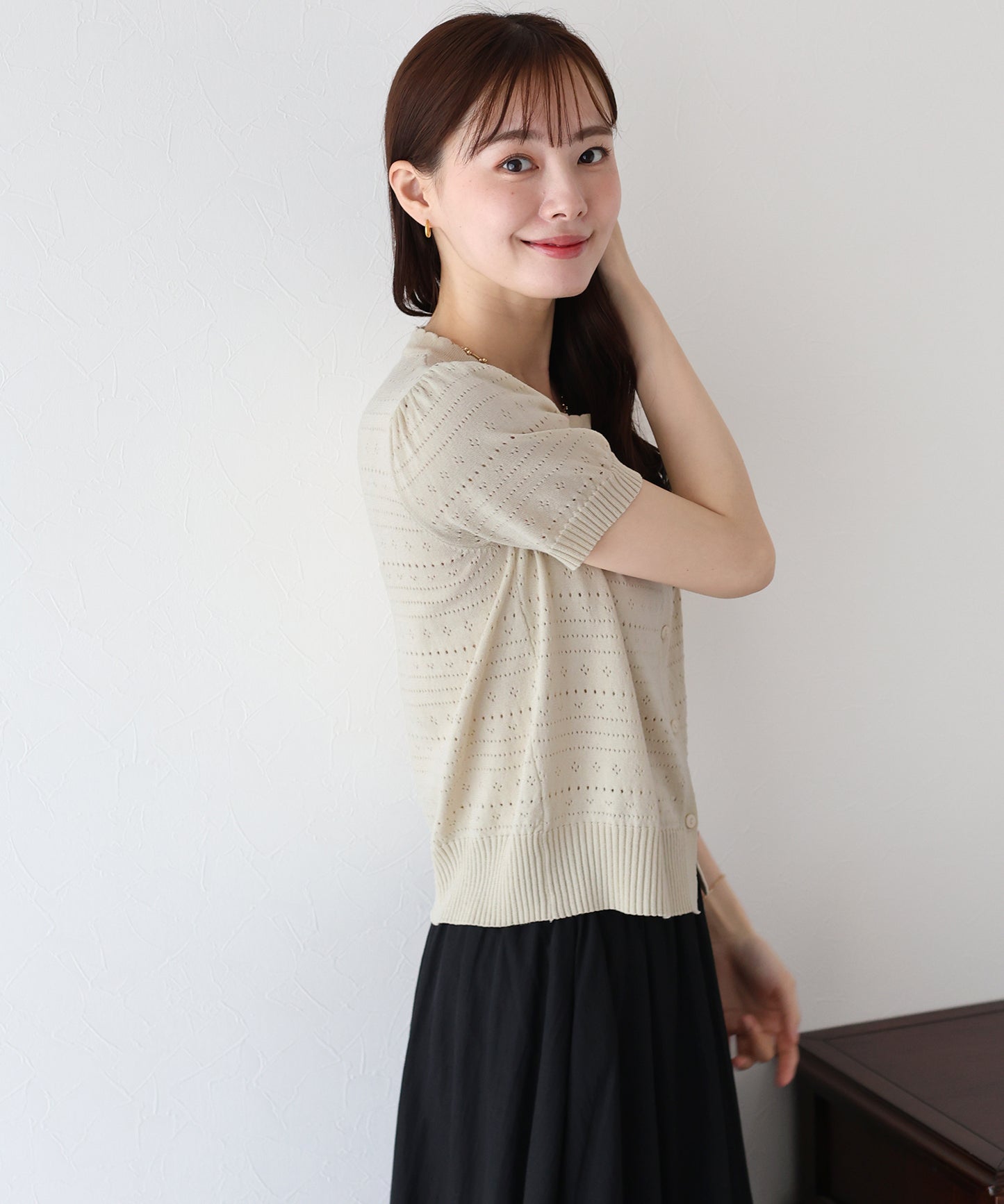 【SALE】透かし編み半袖ニットカーディガン【ネコポス】