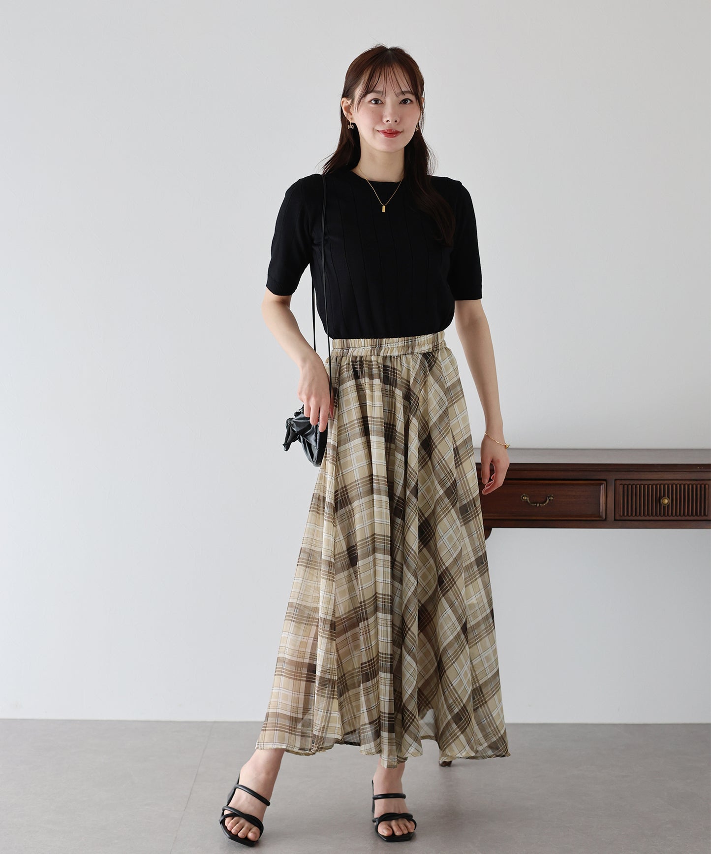 【SALE】シフォンチェックスカート