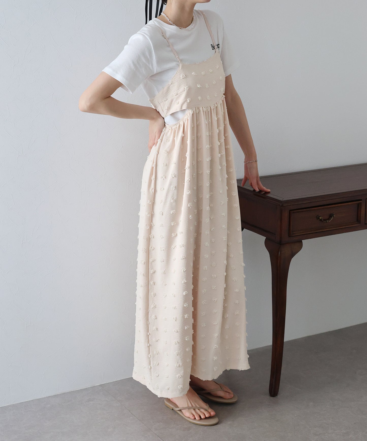 【SALE】ドットジャガードキャミワンピース